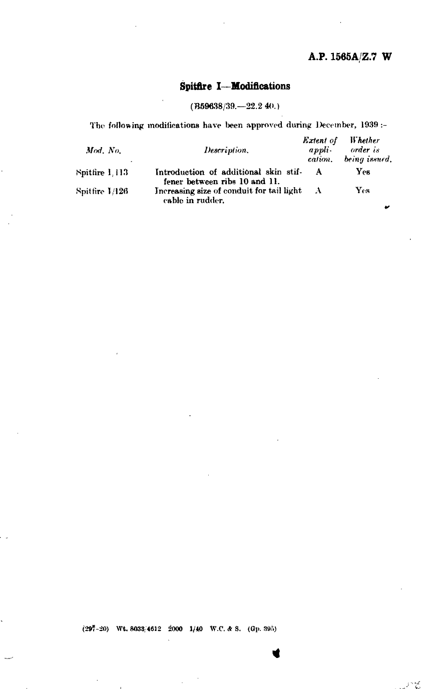 Sample page 1 from AirCorps Library document: Spitfire I Modifications 113 and 126
