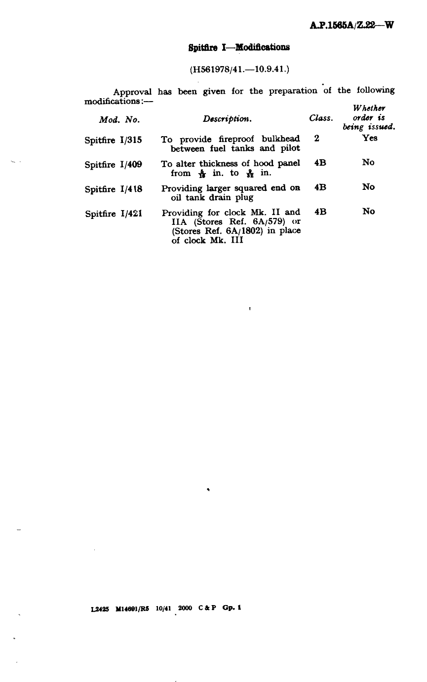 Sample page 1 from AirCorps Library document: Spitfire I Modifications