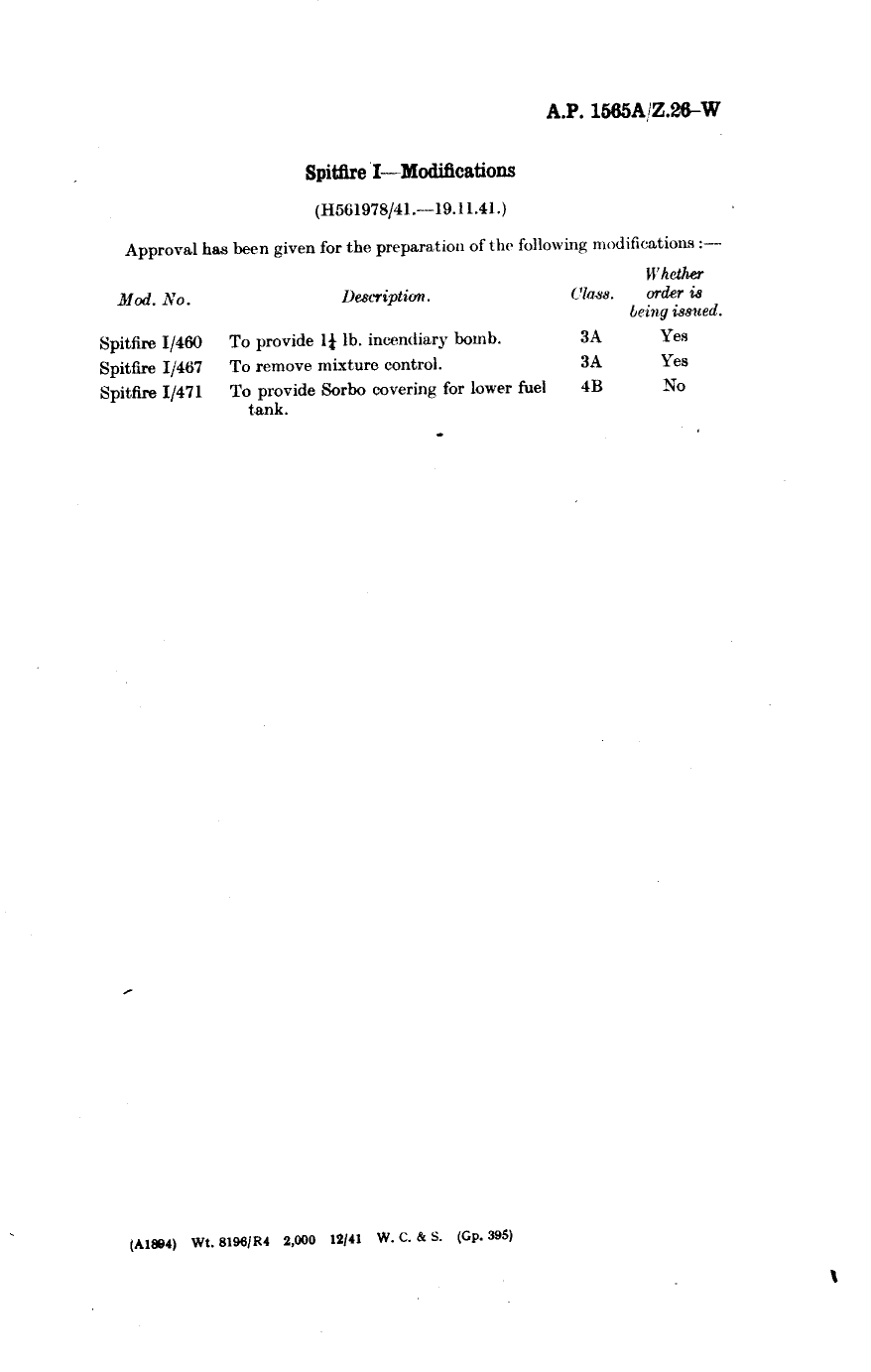 Sample page 1 from AirCorps Library document: Spitfire I Modifications 460, 467 and 471