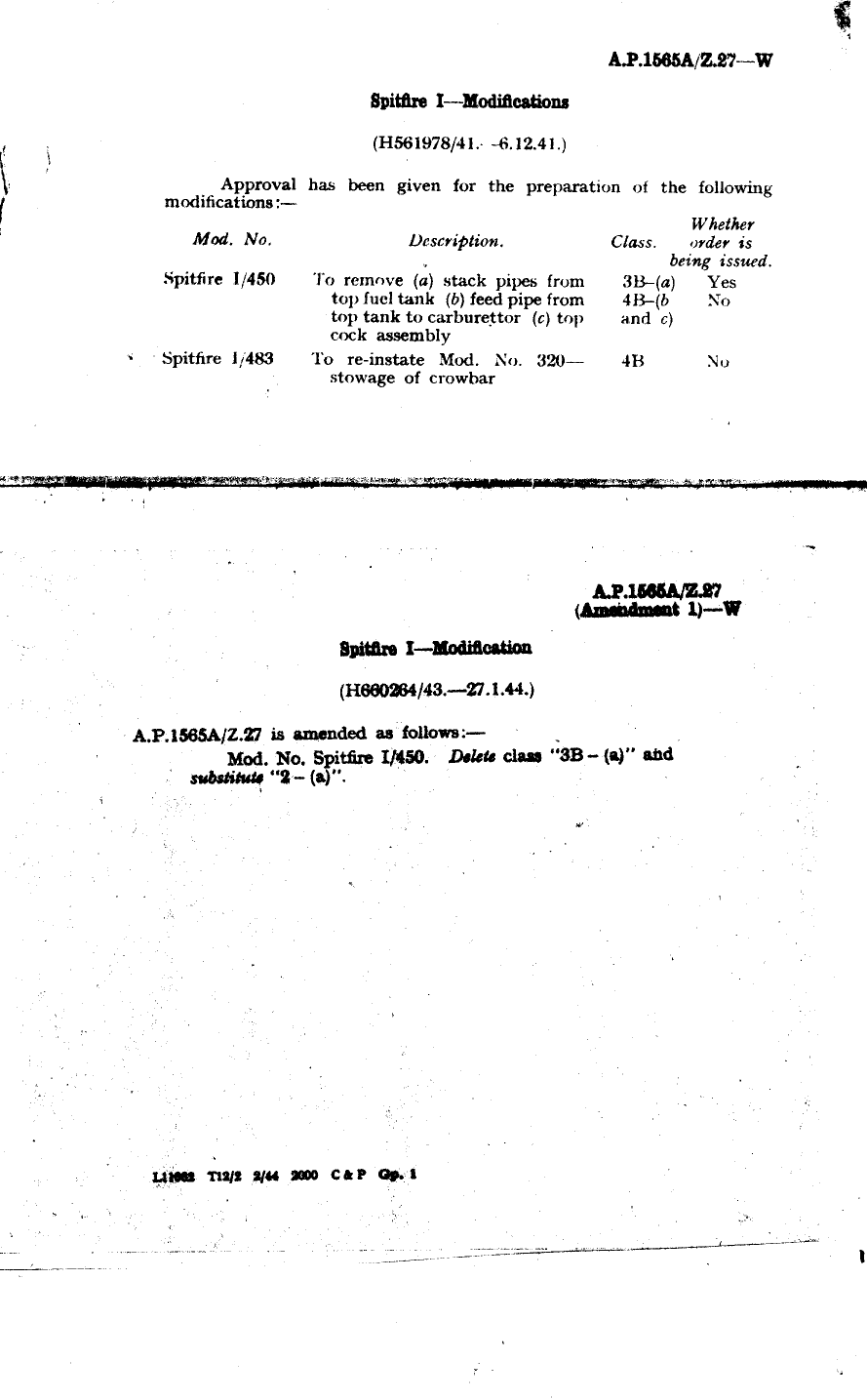 Sample page 1 from AirCorps Library document: Spitfire I Modifications 450 and 483