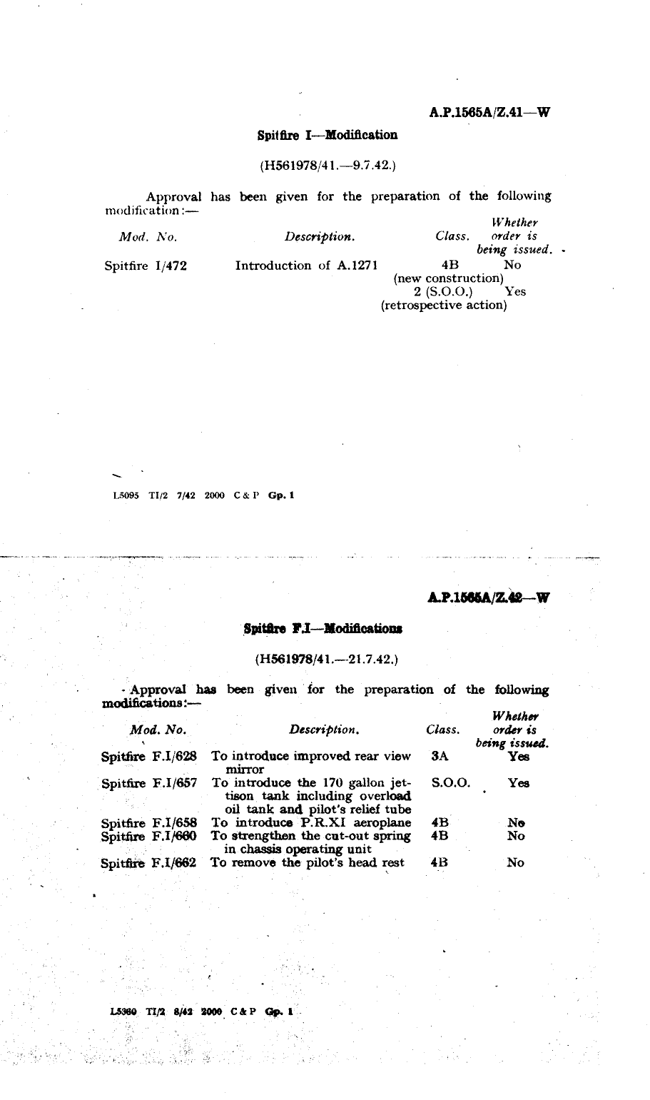 Sample page 1 from AirCorps Library document: Spitfire I Modifications 472