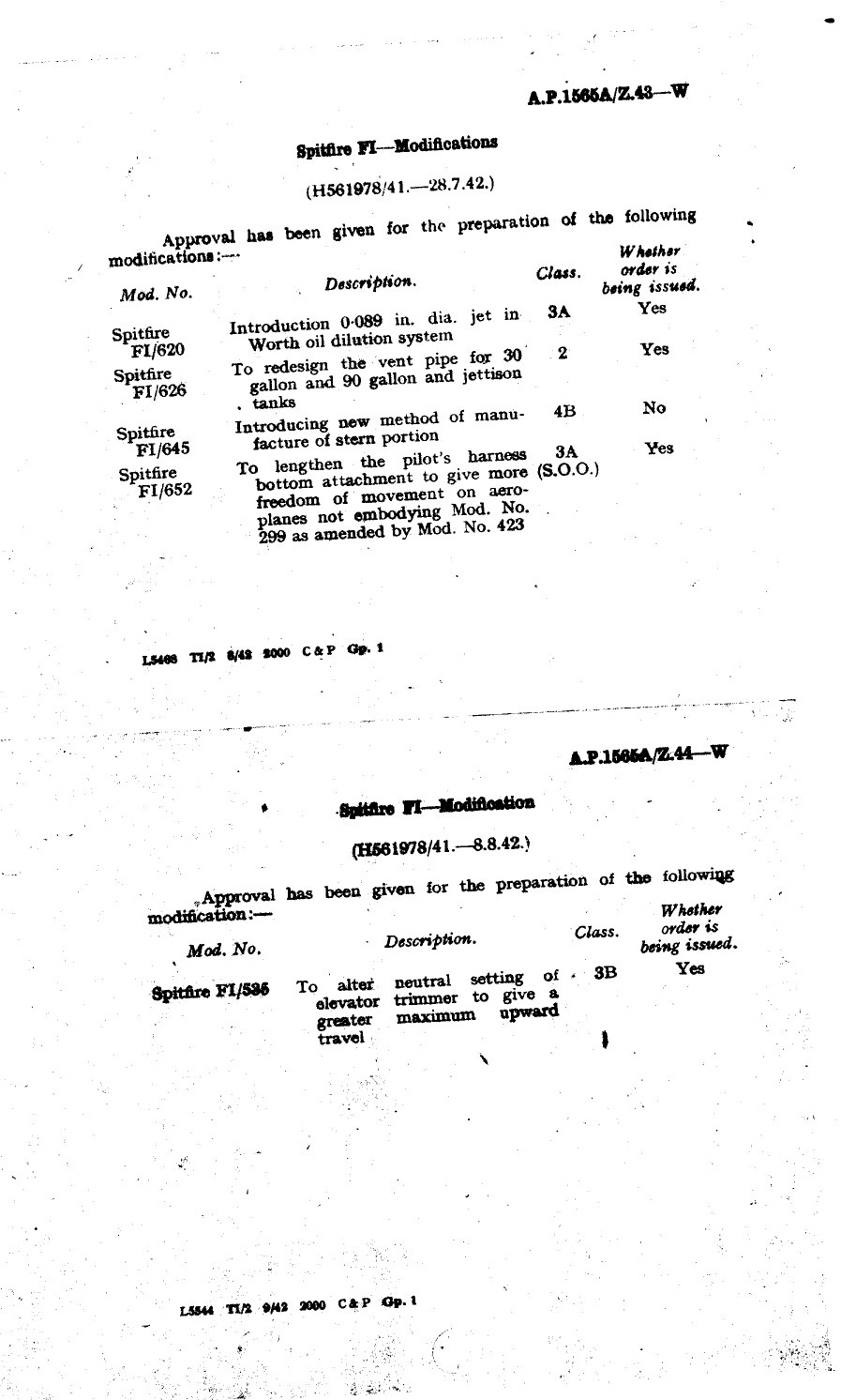 Sample page 1 from AirCorps Library document: Spitfire F.I Modifications 620, 626, 645, and 652