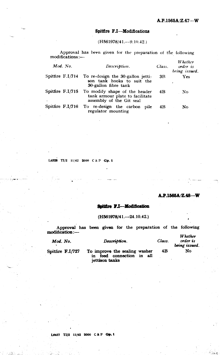 Sample page 1 from AirCorps Library document: Spitfire F.I Modifications 714, 715, and 716