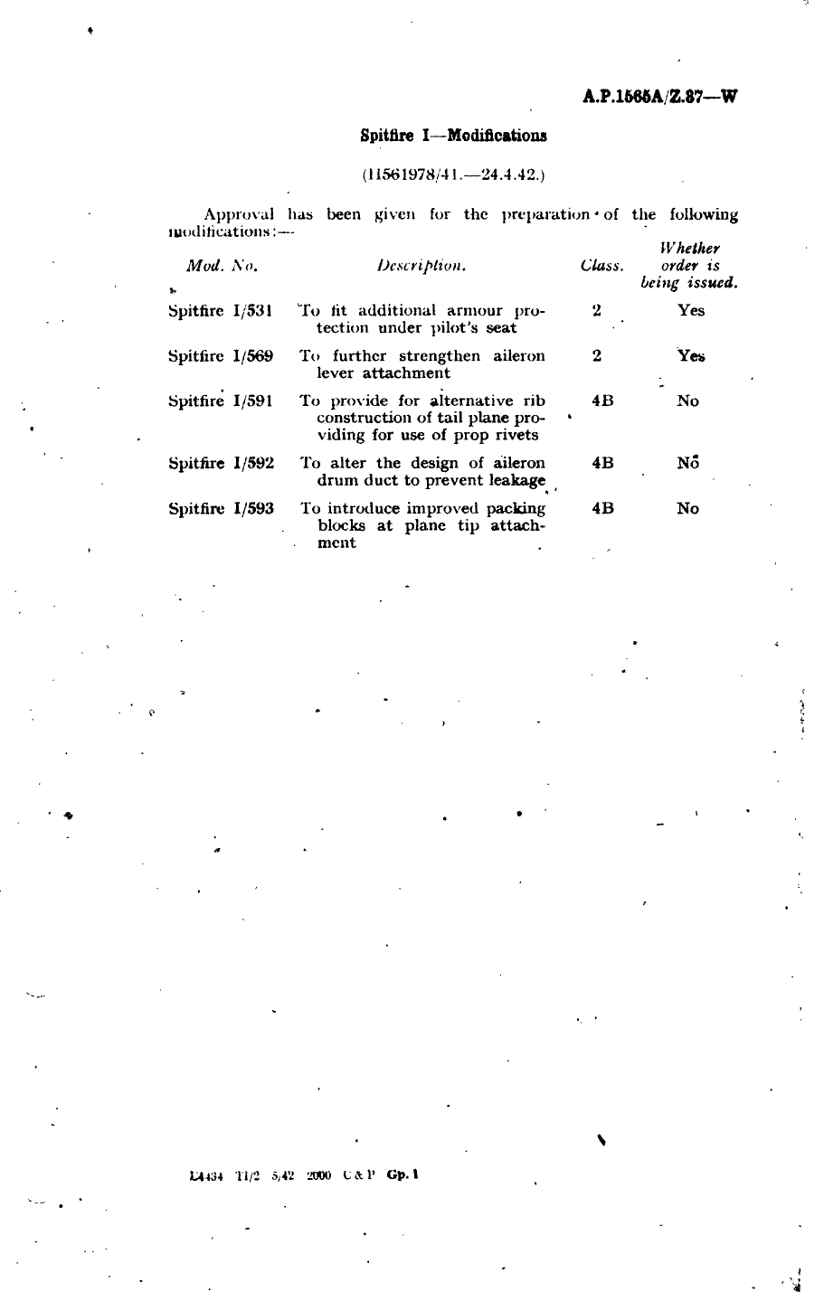 Sample page 1 from AirCorps Library document: Spitfire I Modifications