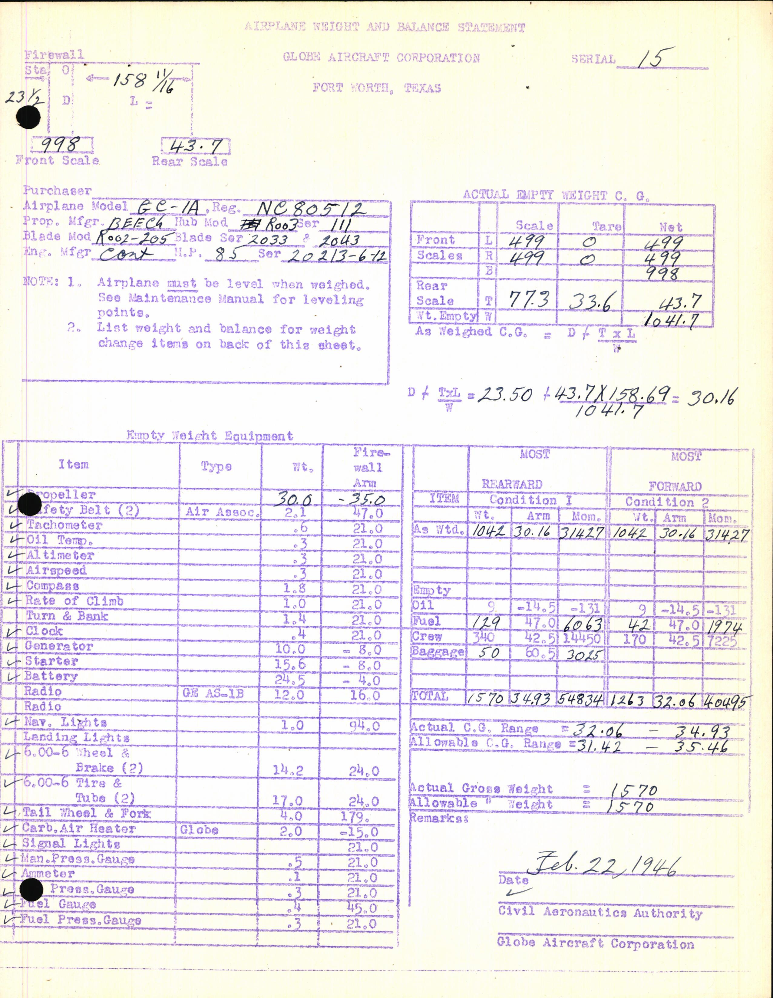 Sample page 5 from AirCorps Library document: Technical Information for Serial Number 15