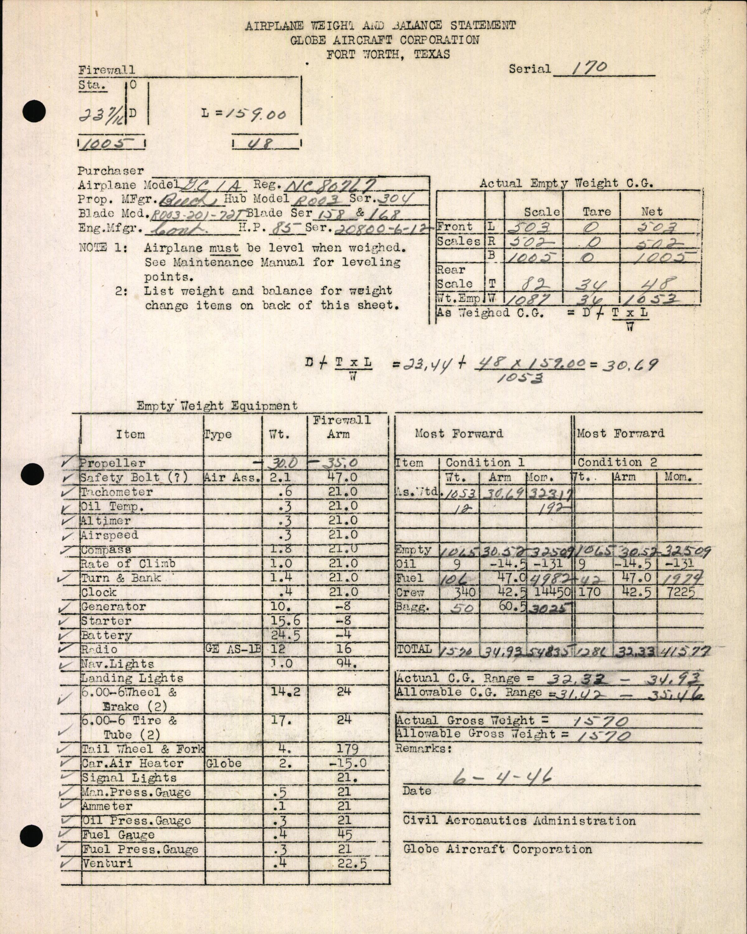 Sample page 3 from AirCorps Library document: Technical Information for Serial Number 170