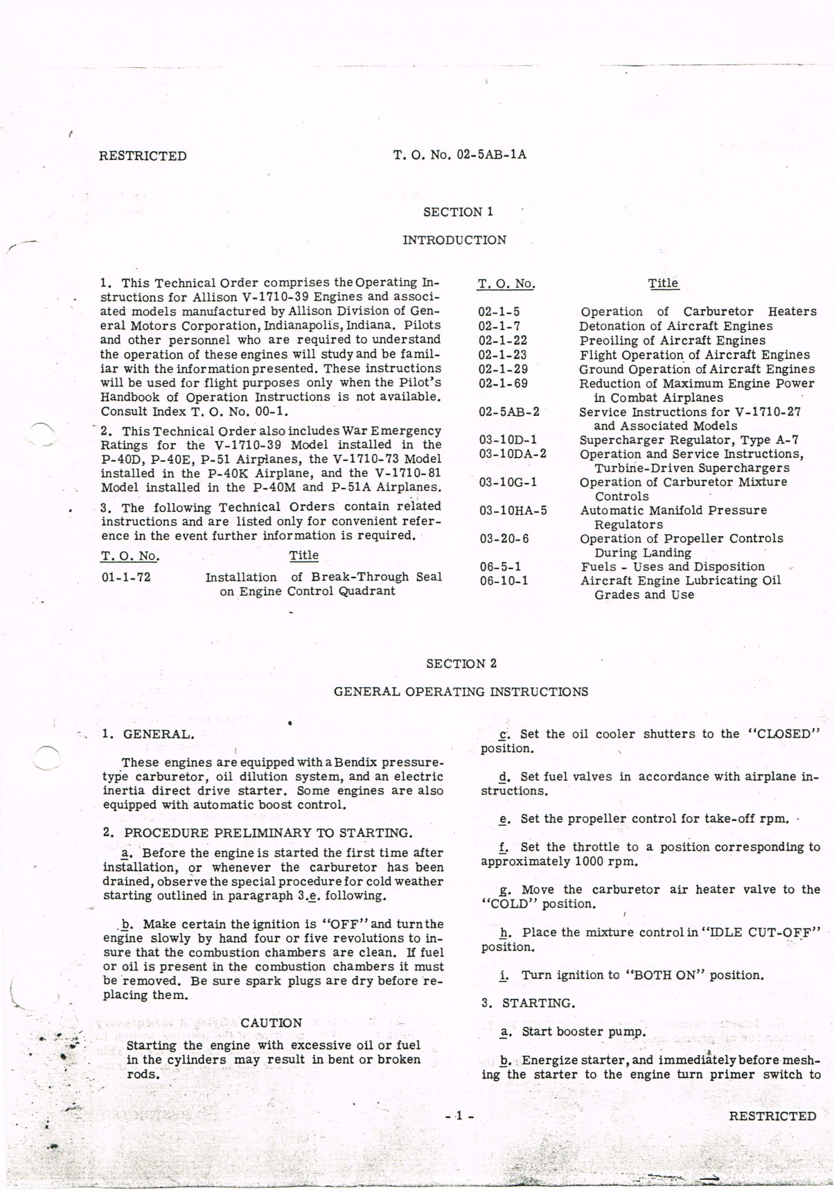 Sample page 5 from AirCorps Library document: Operating Instructions for V-1710-39, V-1710-73, and V-1710-81 Engines