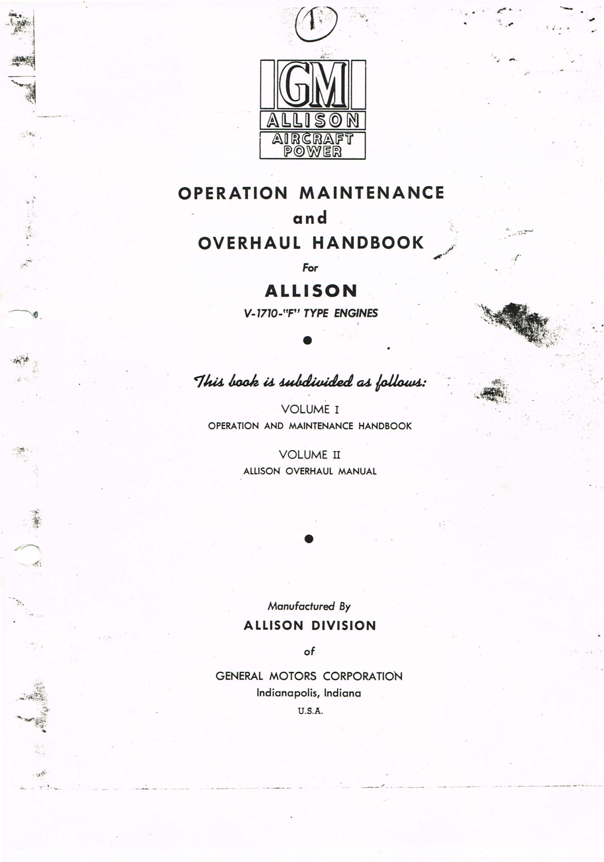 Sample page 1 from AirCorps Library document: Operation, Maintenance and Overhaul for Allison V-1710-F Engines