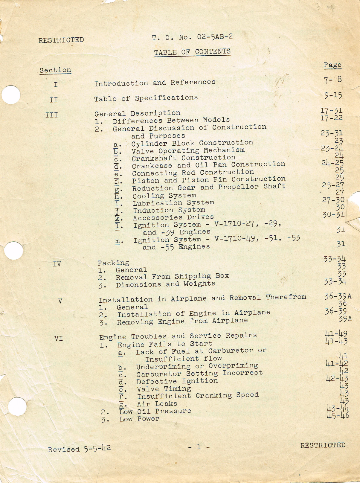 Sample page 1 from AirCorps Library document: Service Instructions for the V-1710 Series Aircraft Engines