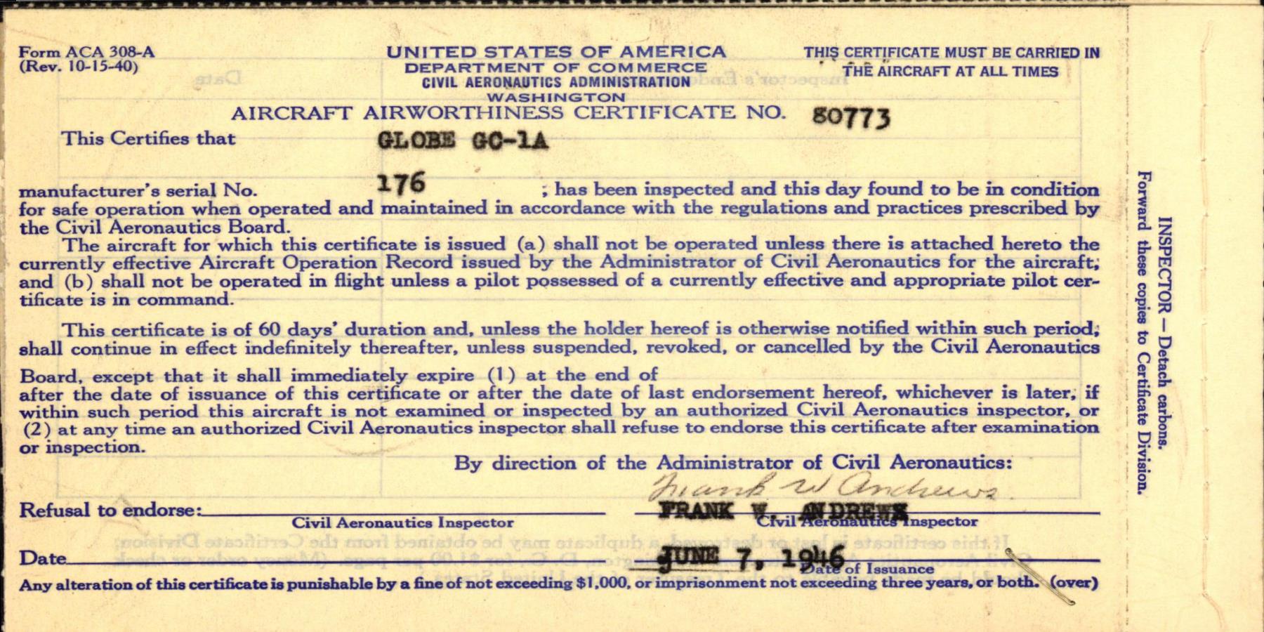 Sample page 3 from AirCorps Library document: Technical Information for Serial Number 176