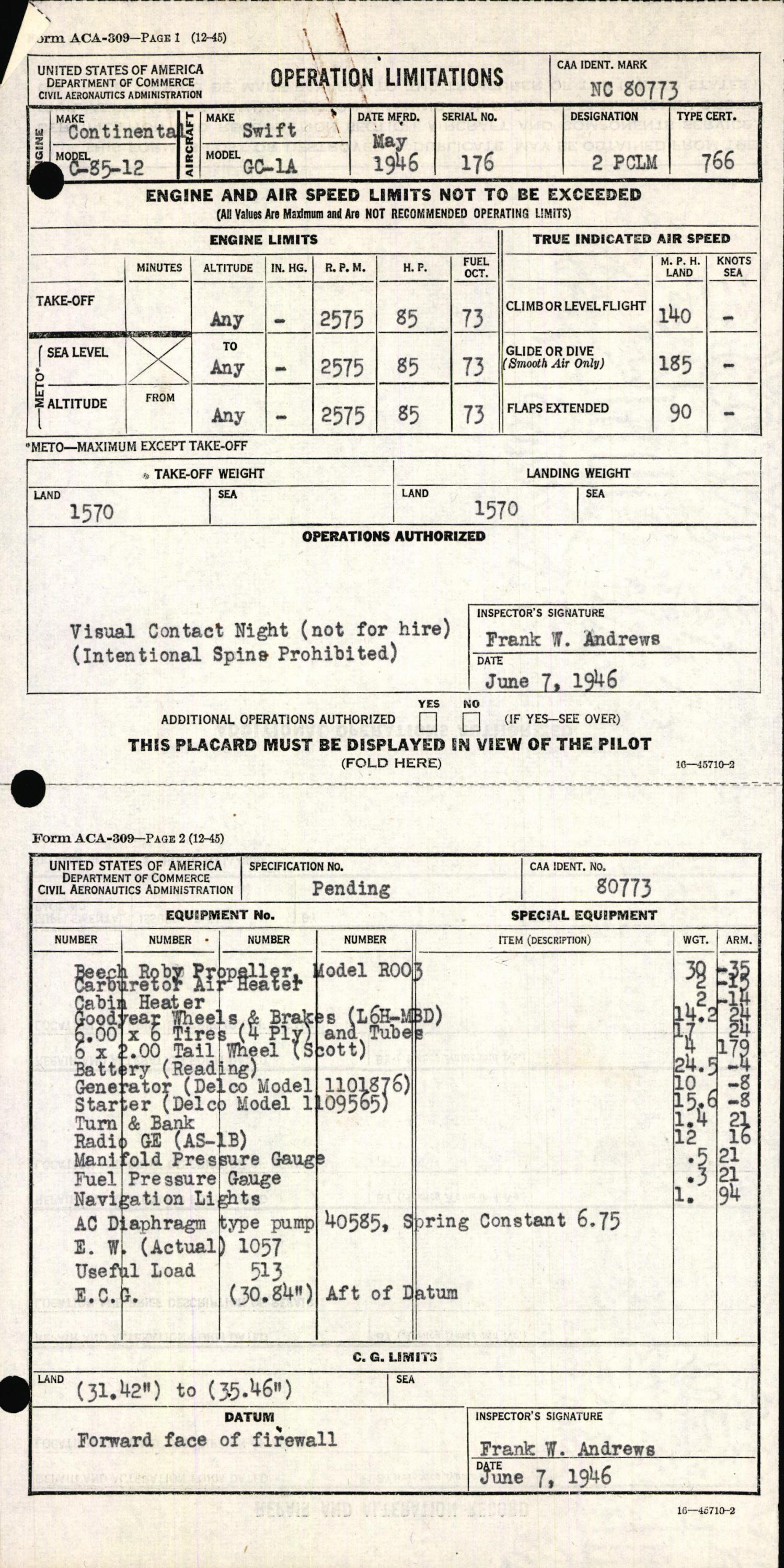 Sample page 5 from AirCorps Library document: Technical Information for Serial Number 176