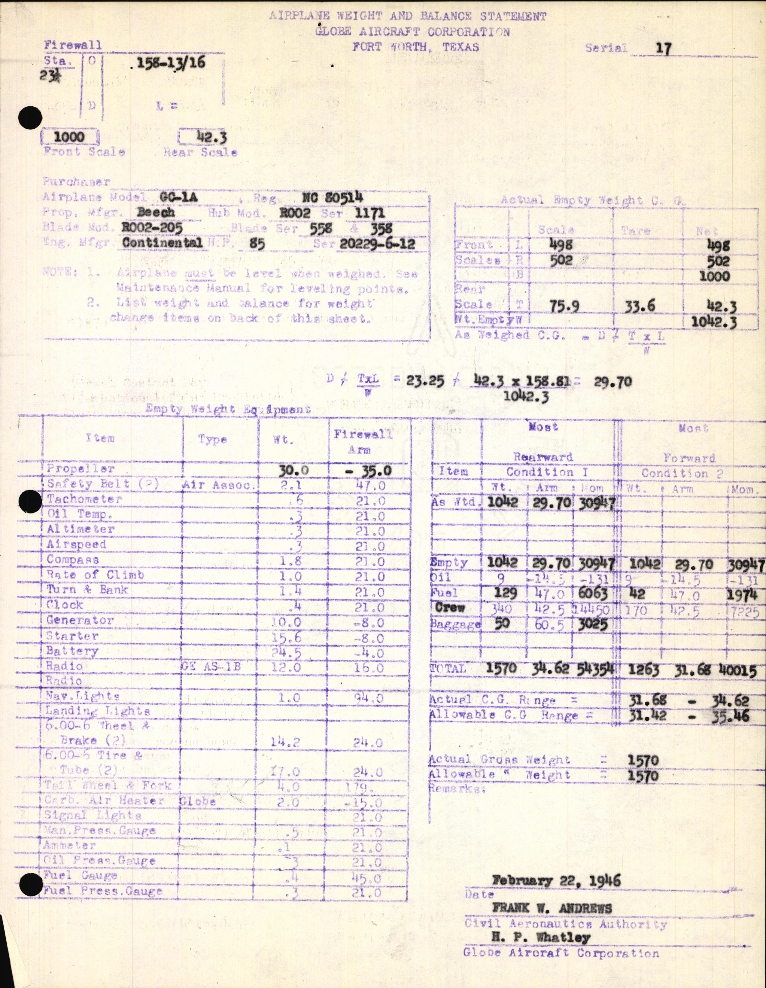 Sample page 5 from AirCorps Library document: Technical Information for Serial Number 17