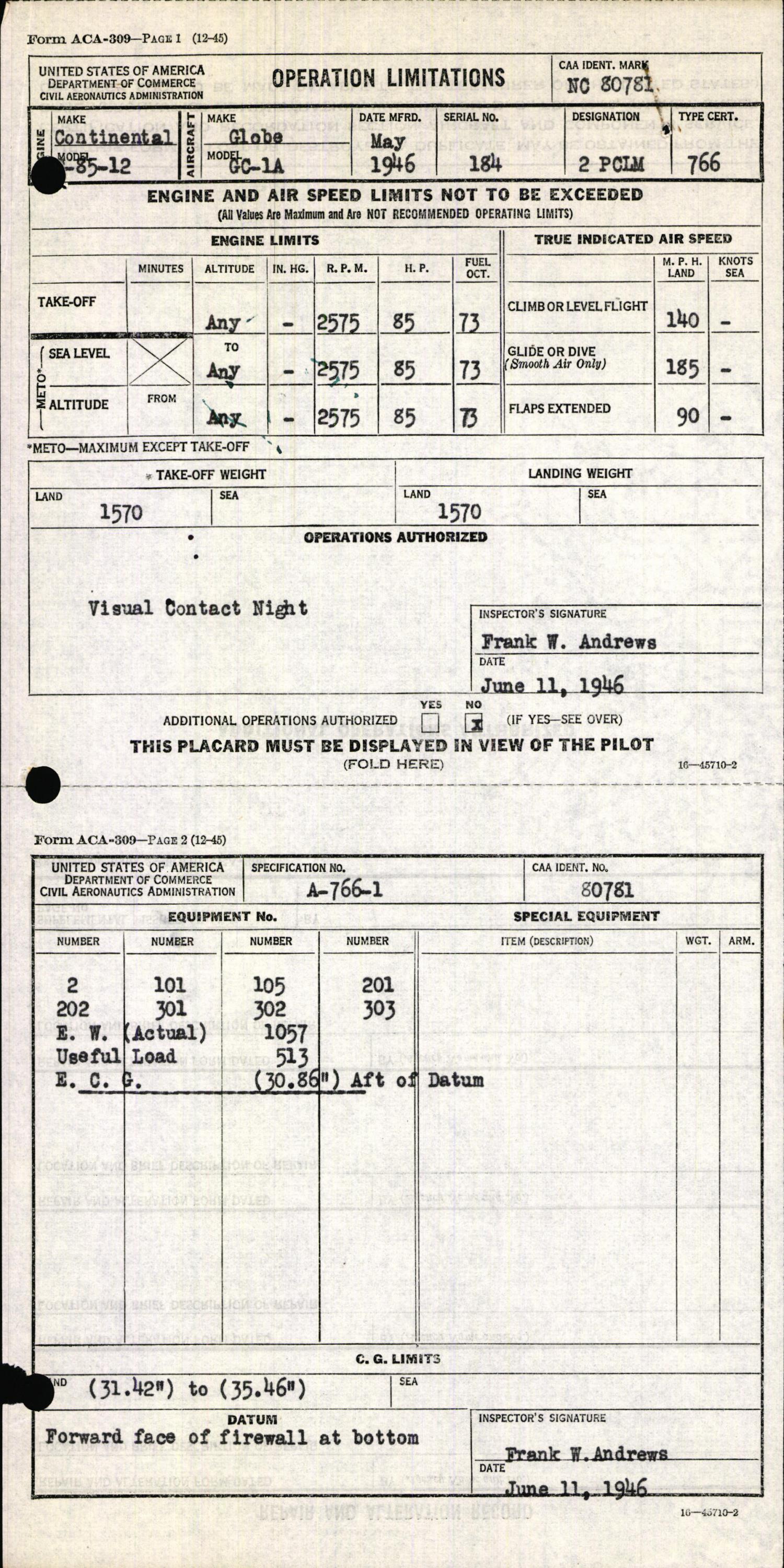 Sample page 3 from AirCorps Library document: Technical Information for Serial Number 184
