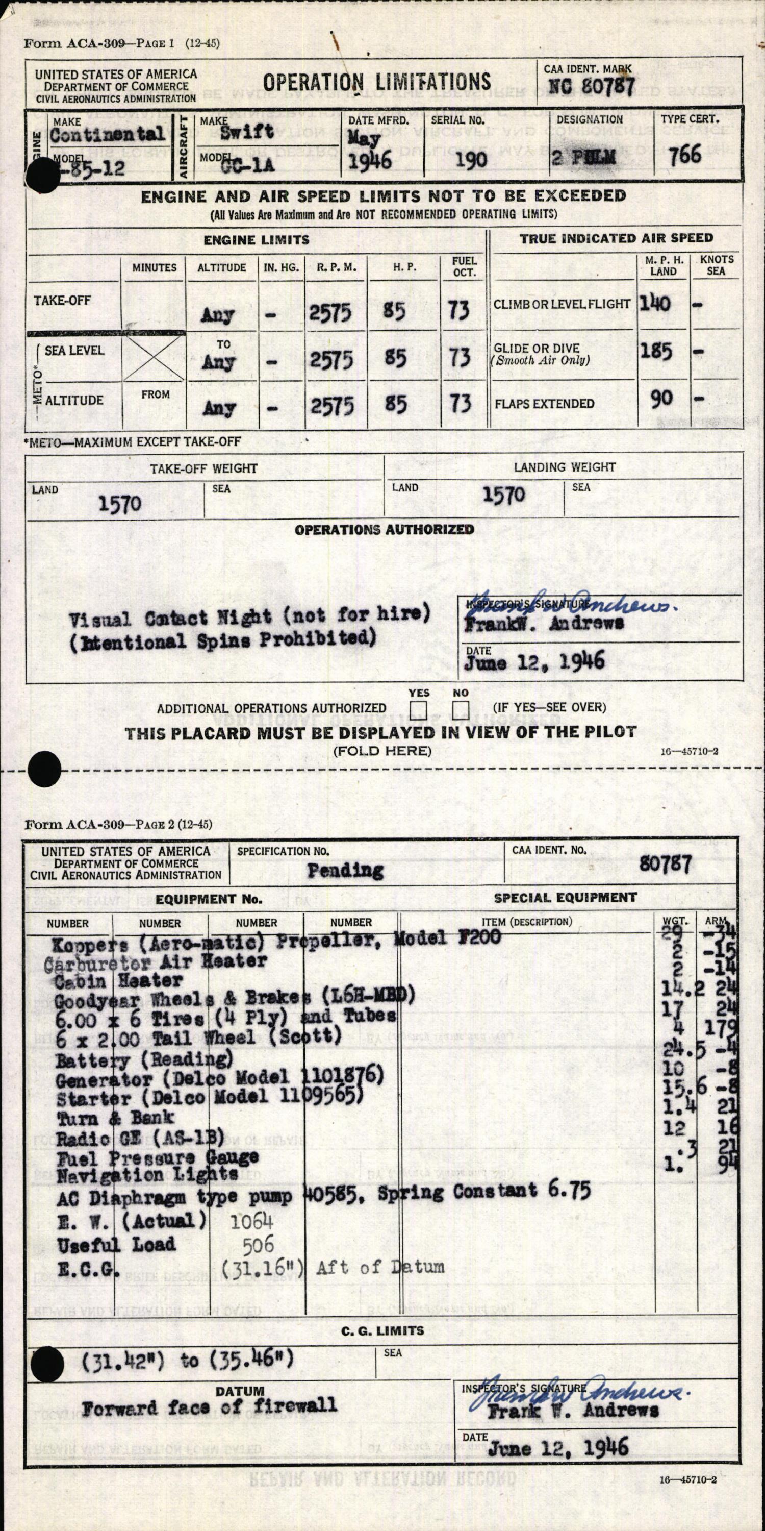 Sample page 3 from AirCorps Library document: Technical Information for Serial Number 190