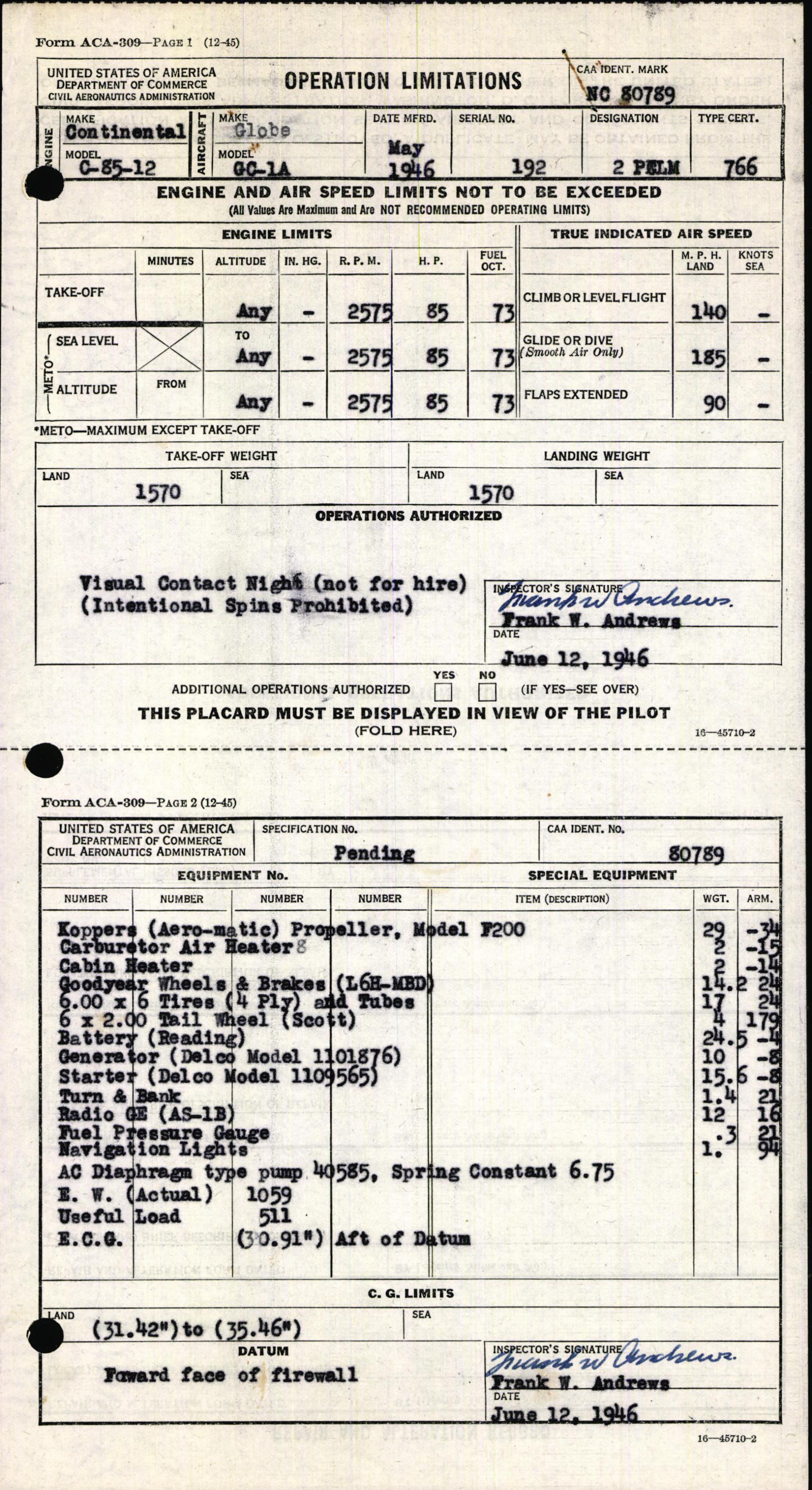 Sample page 5 from AirCorps Library document: Technical Information for Serial Number 192