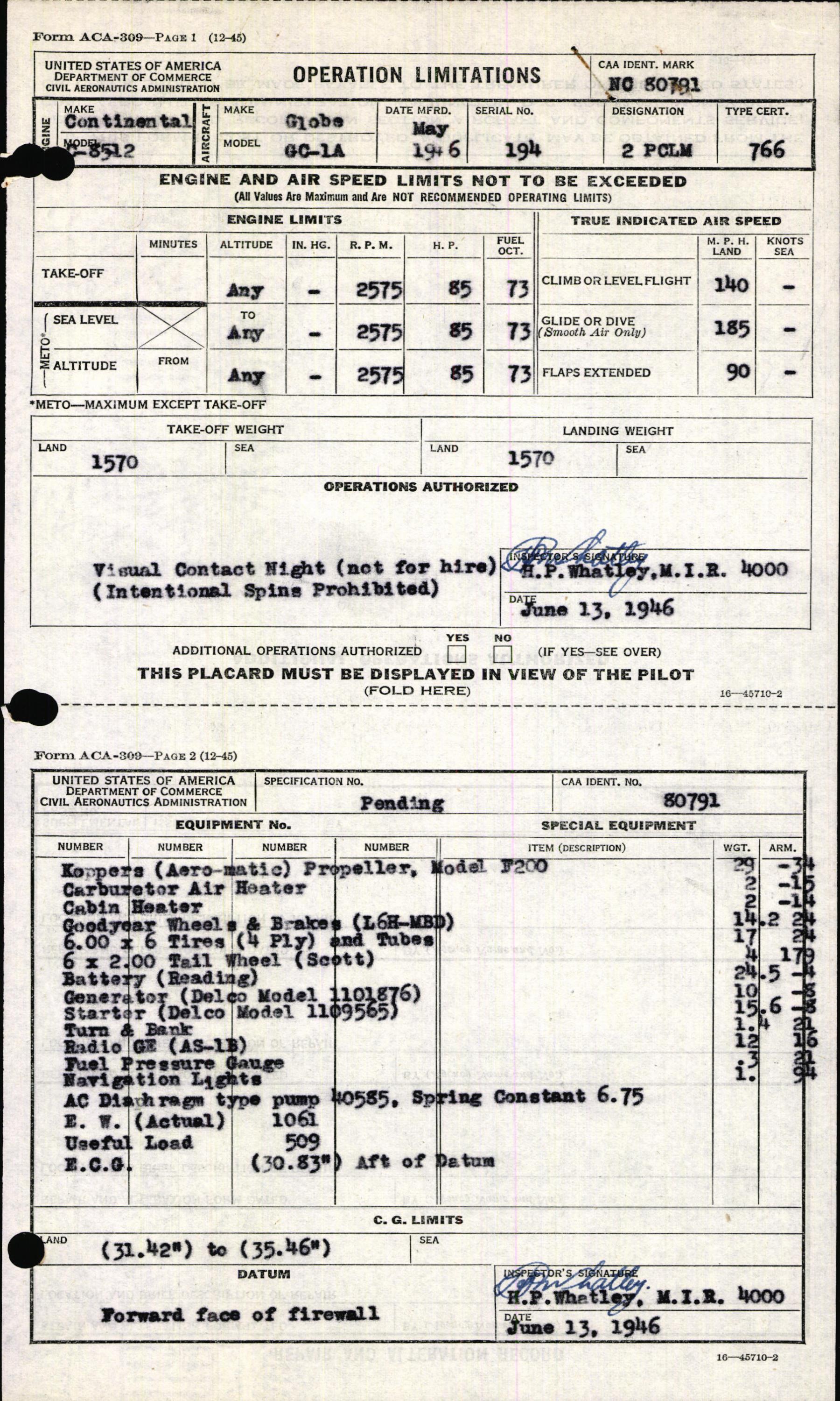 Sample page 5 from AirCorps Library document: Technical Information for Serial Number 194