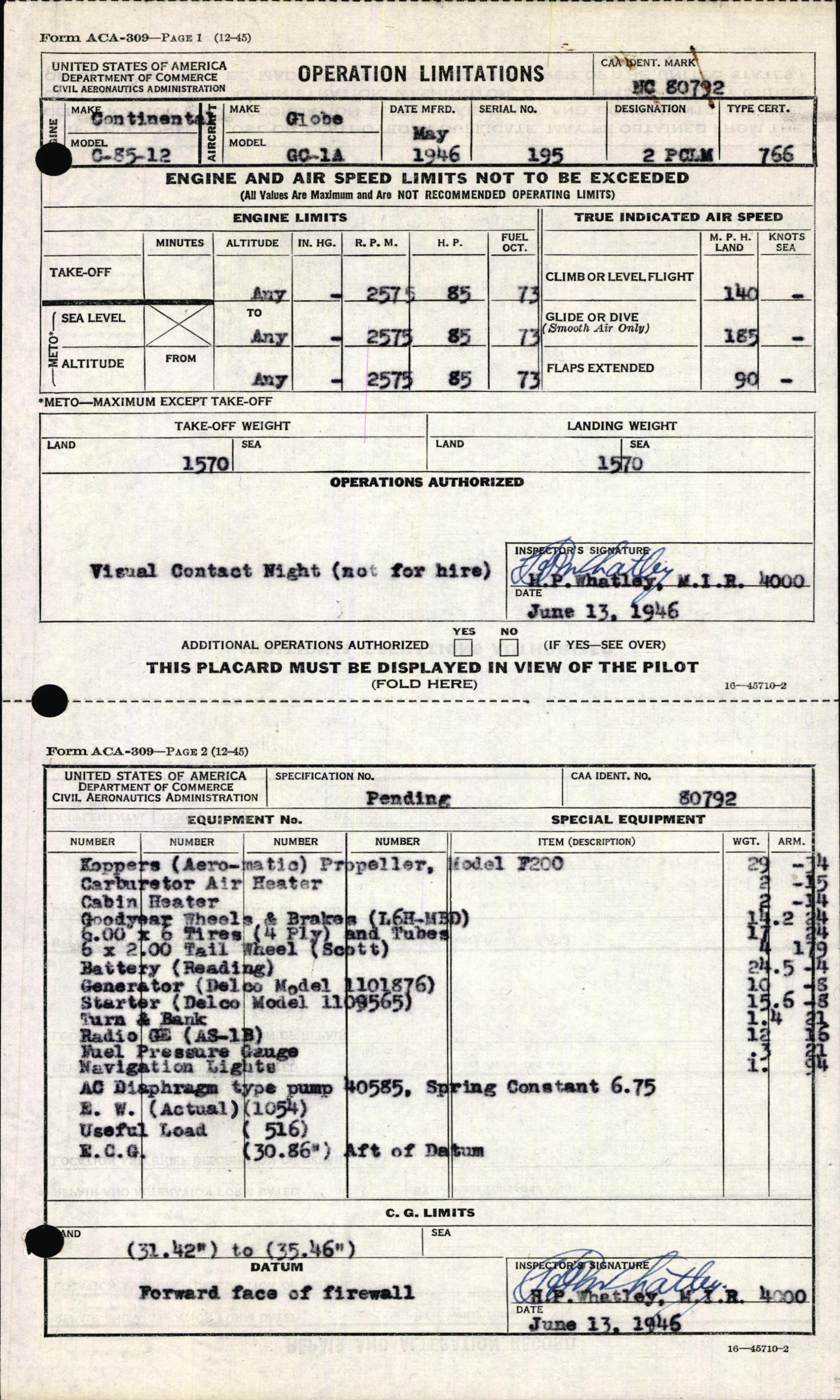 Sample page 3 from AirCorps Library document: Technical Information for Serial Number 195