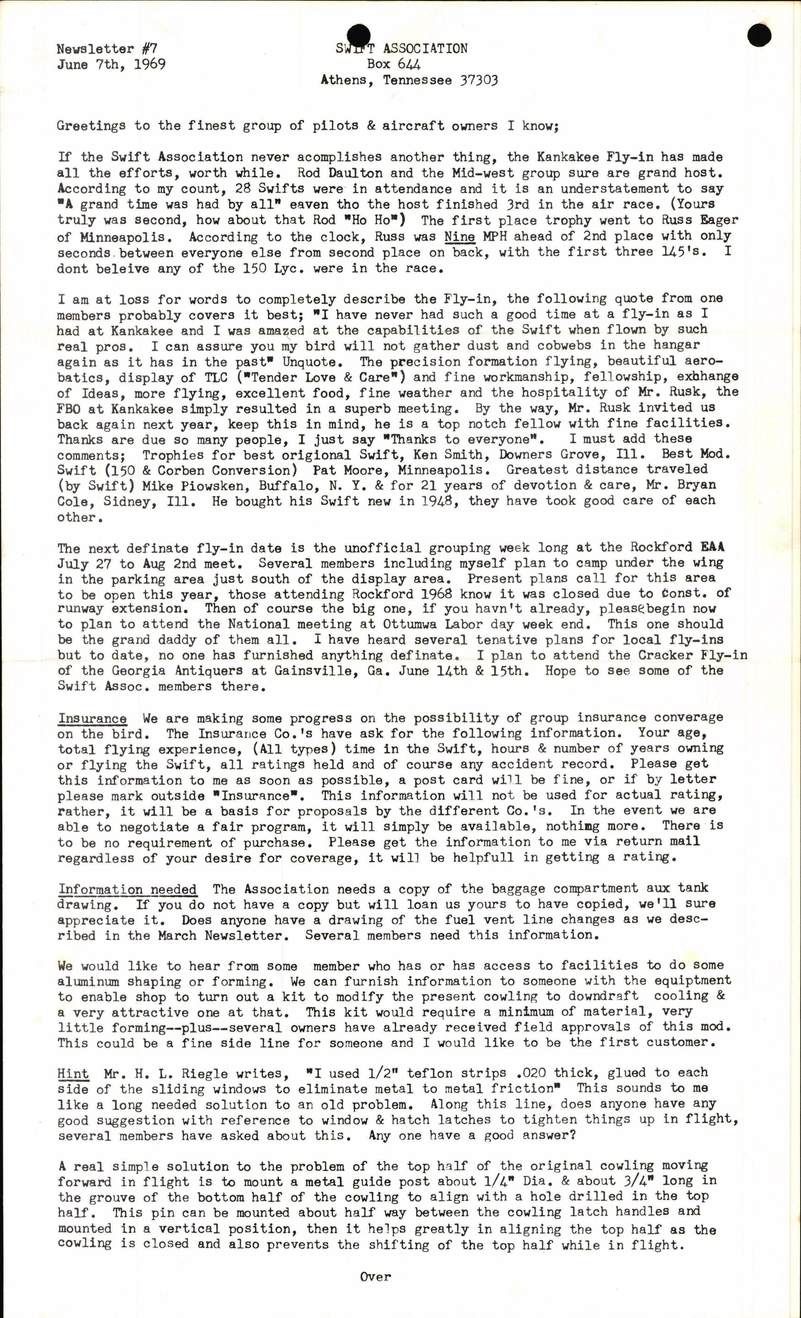Sample page 1 from AirCorps Library document: June 1969