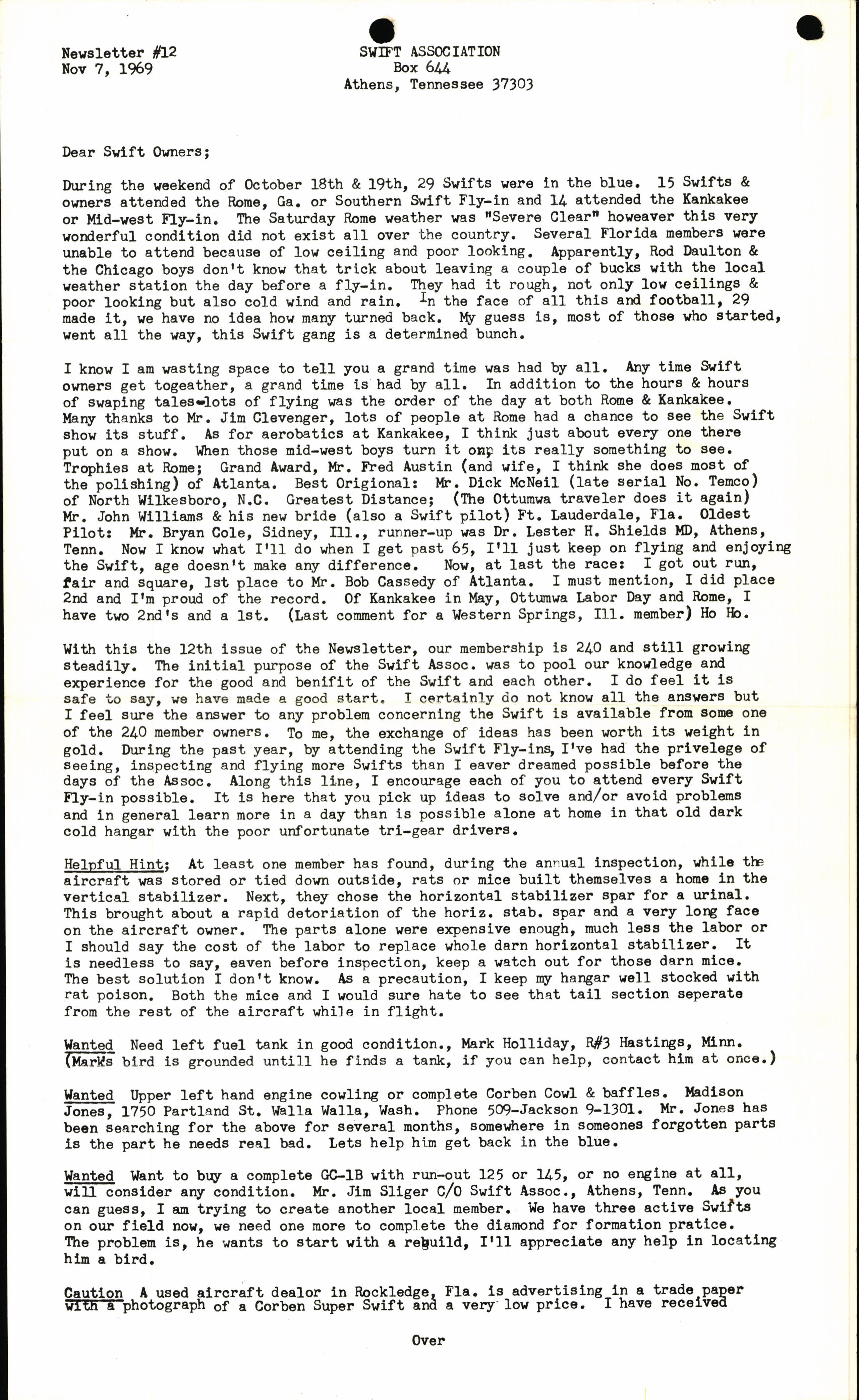 Sample page 1 from AirCorps Library document: November 1969