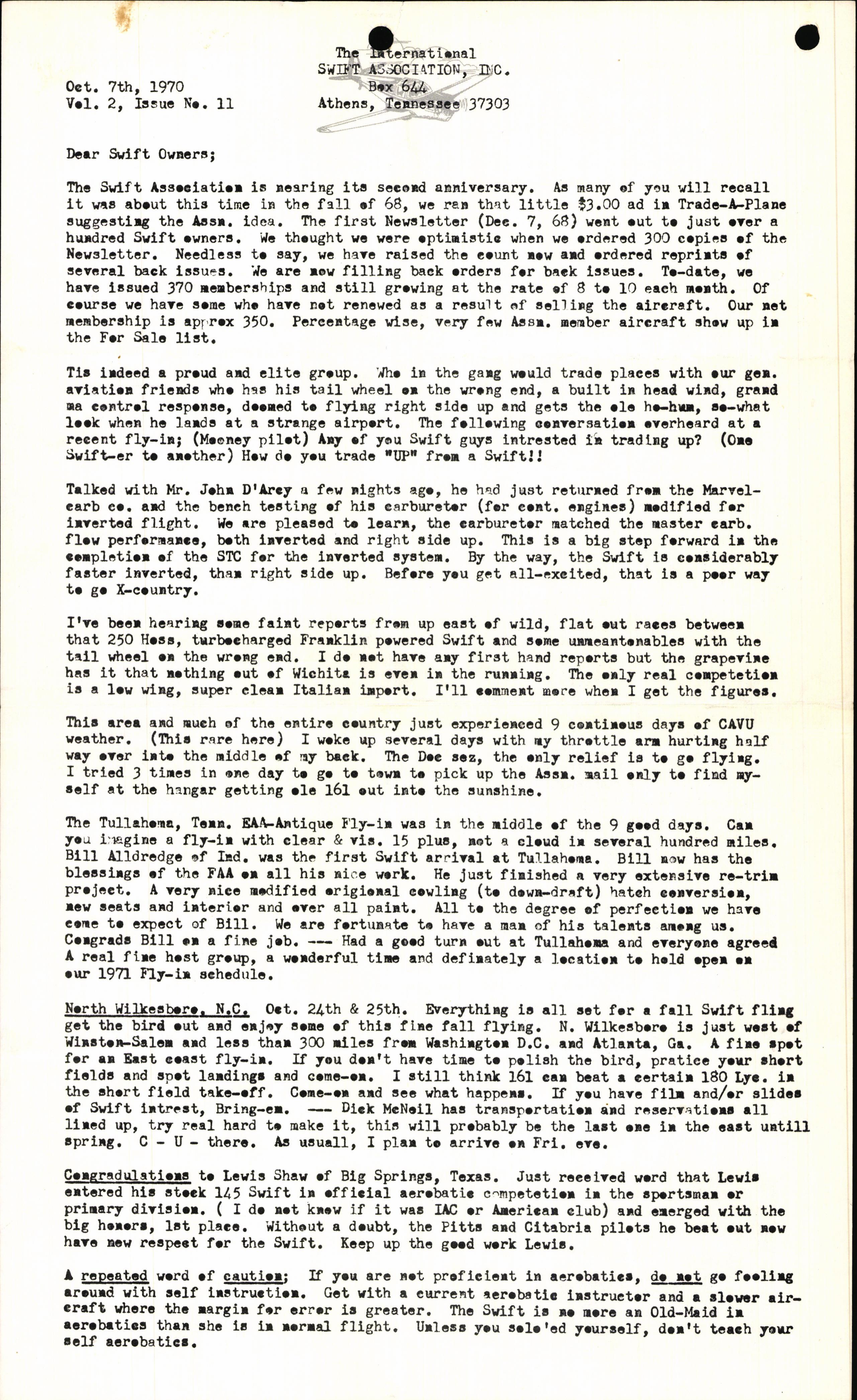 Sample page 1 from AirCorps Library document: October 1970