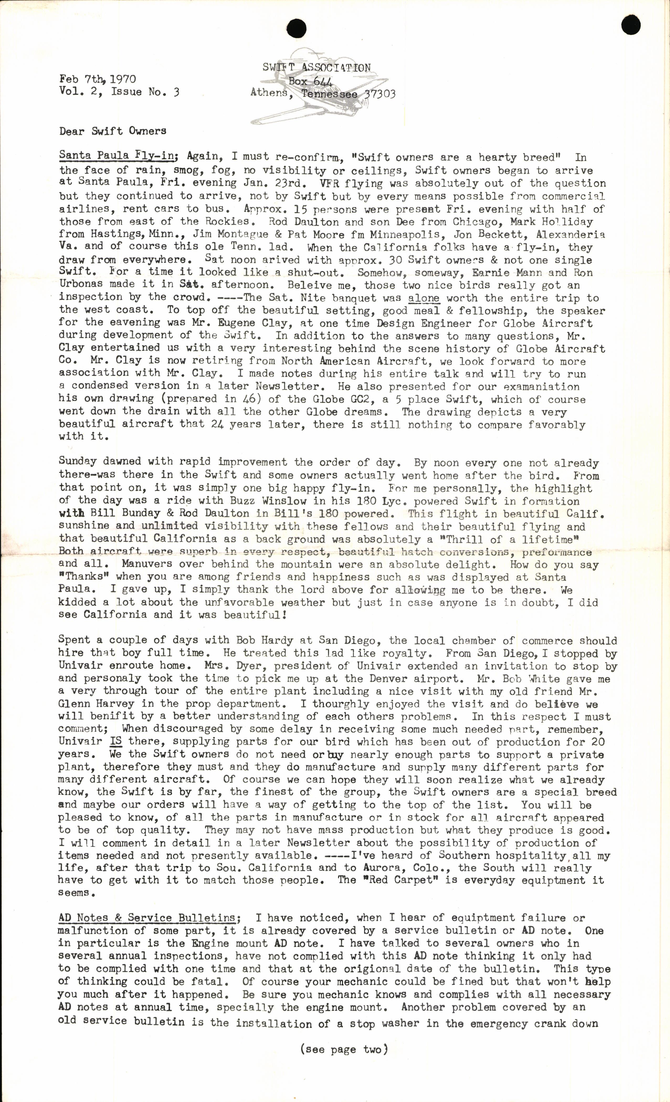 Sample page 1 from AirCorps Library document: February 1970