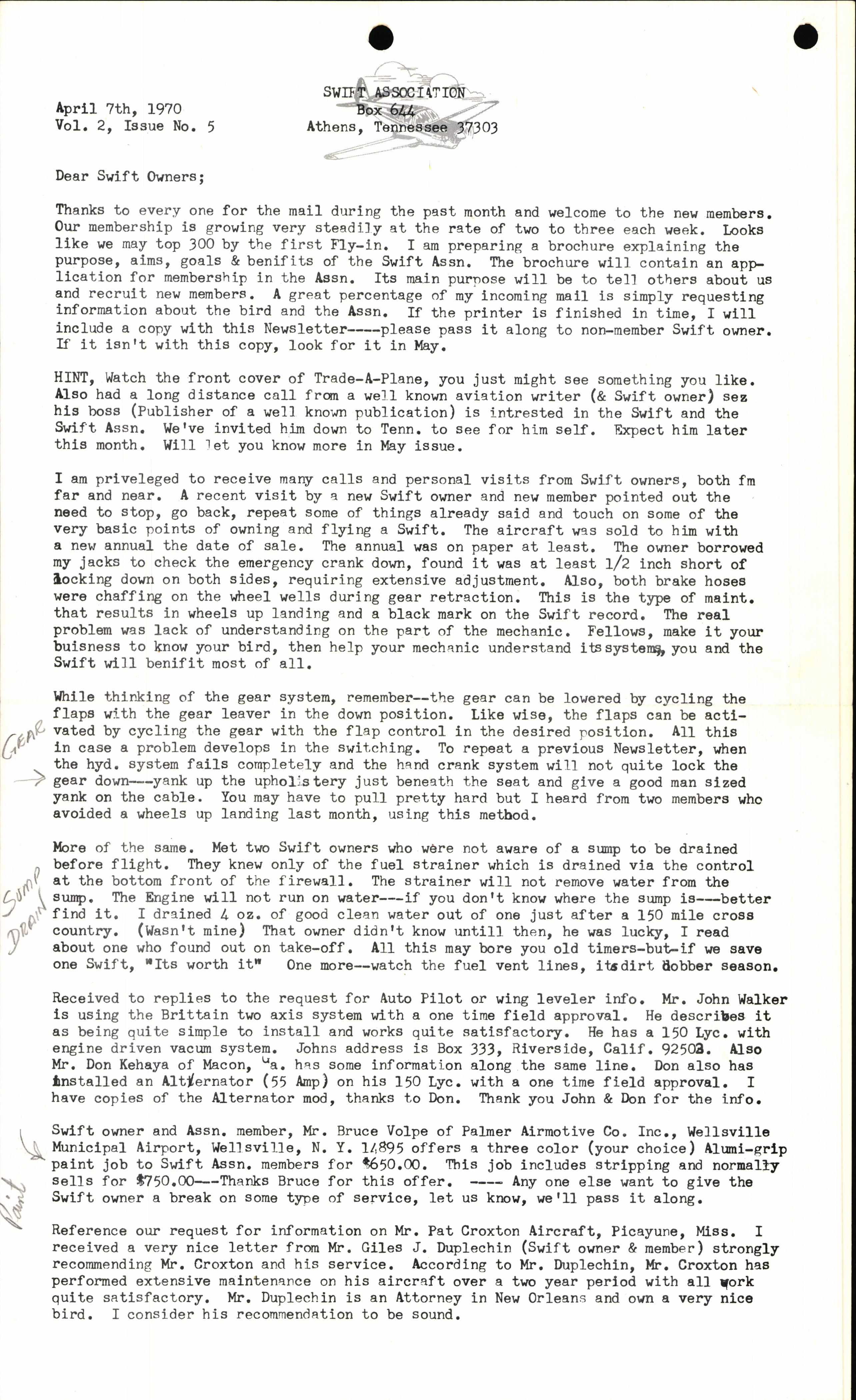 Sample page 1 from AirCorps Library document: April 1970
