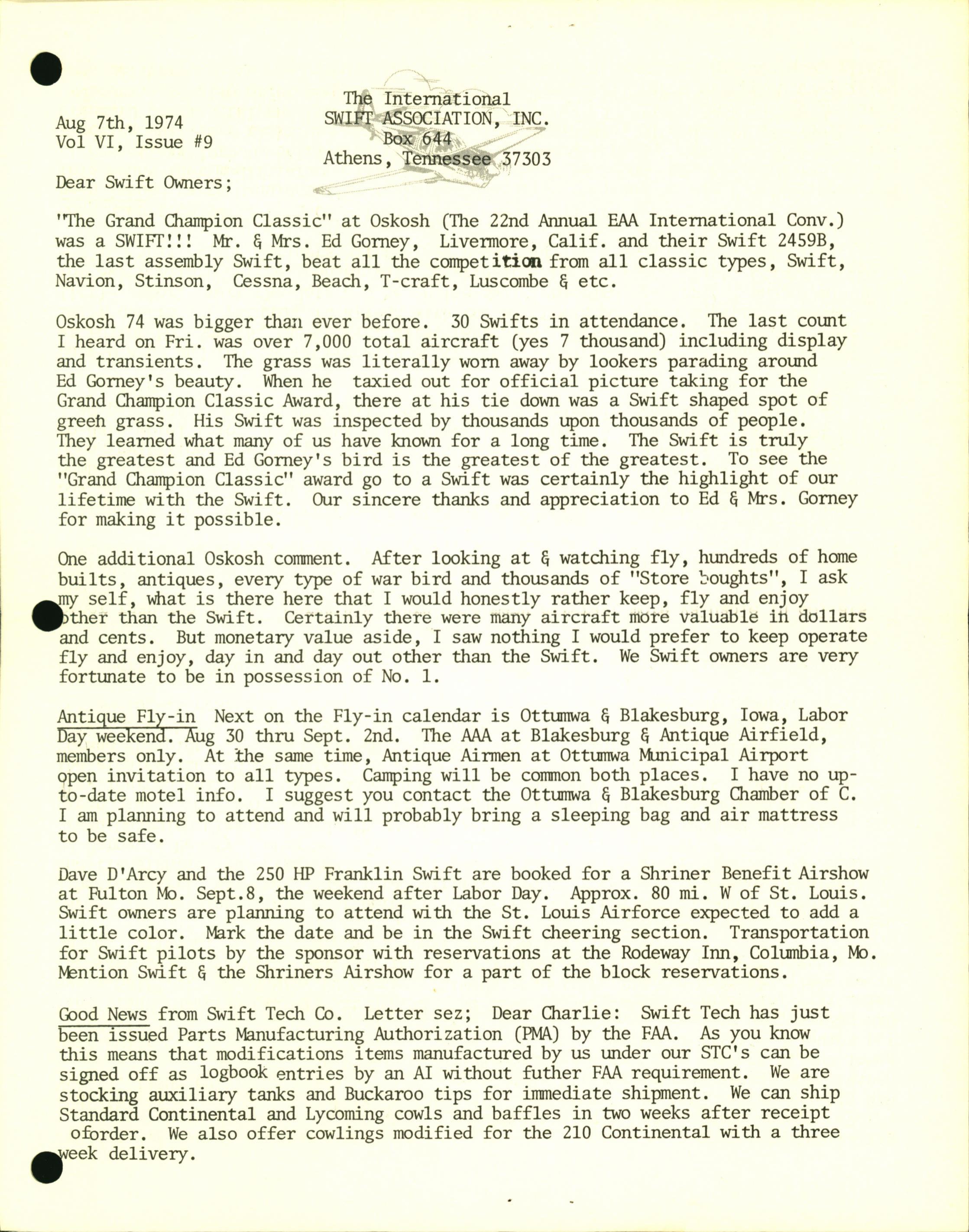 Sample page 1 from AirCorps Library document: August 1974