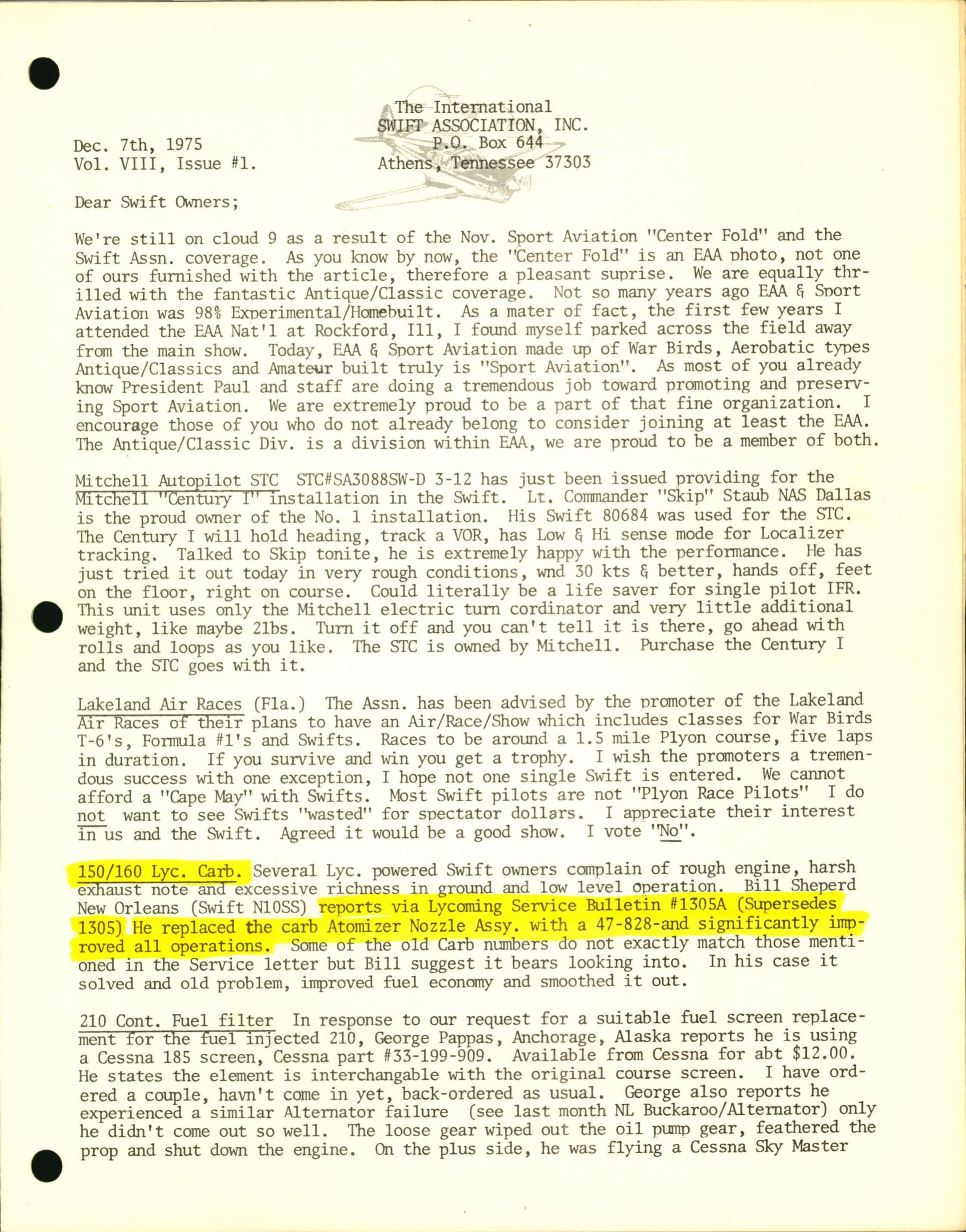 Sample page 1 from AirCorps Library document: December 1975