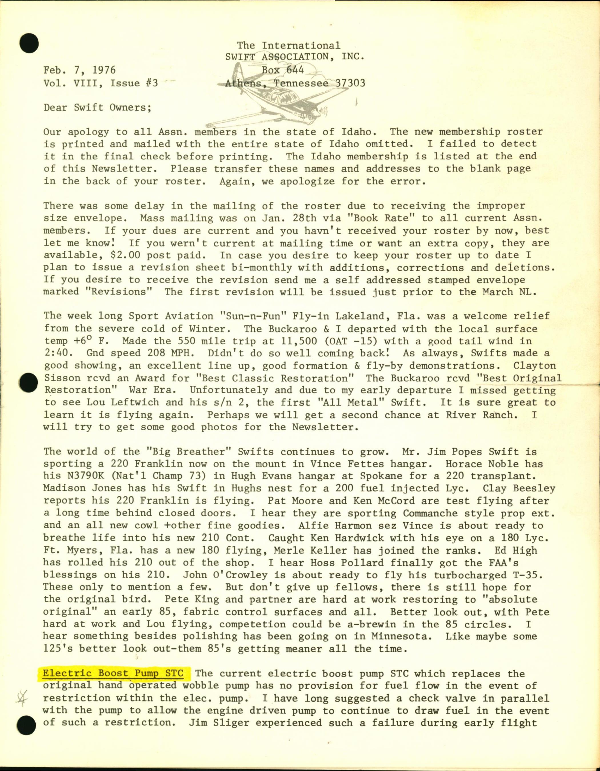 Sample page 1 from AirCorps Library document: February 1976