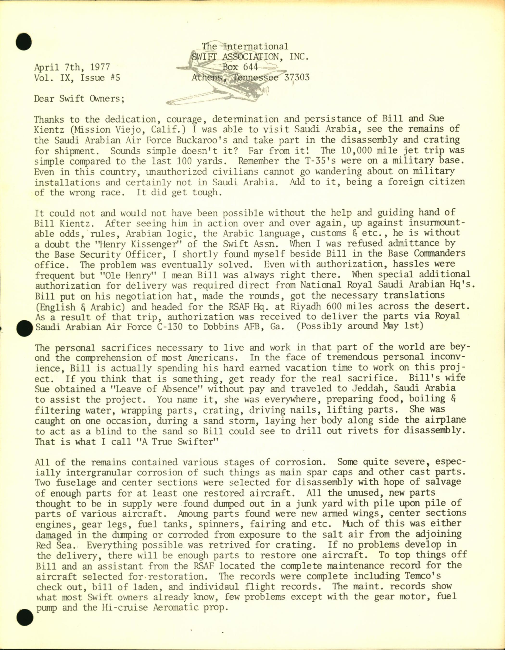 Sample page 1 from AirCorps Library document: April 1977