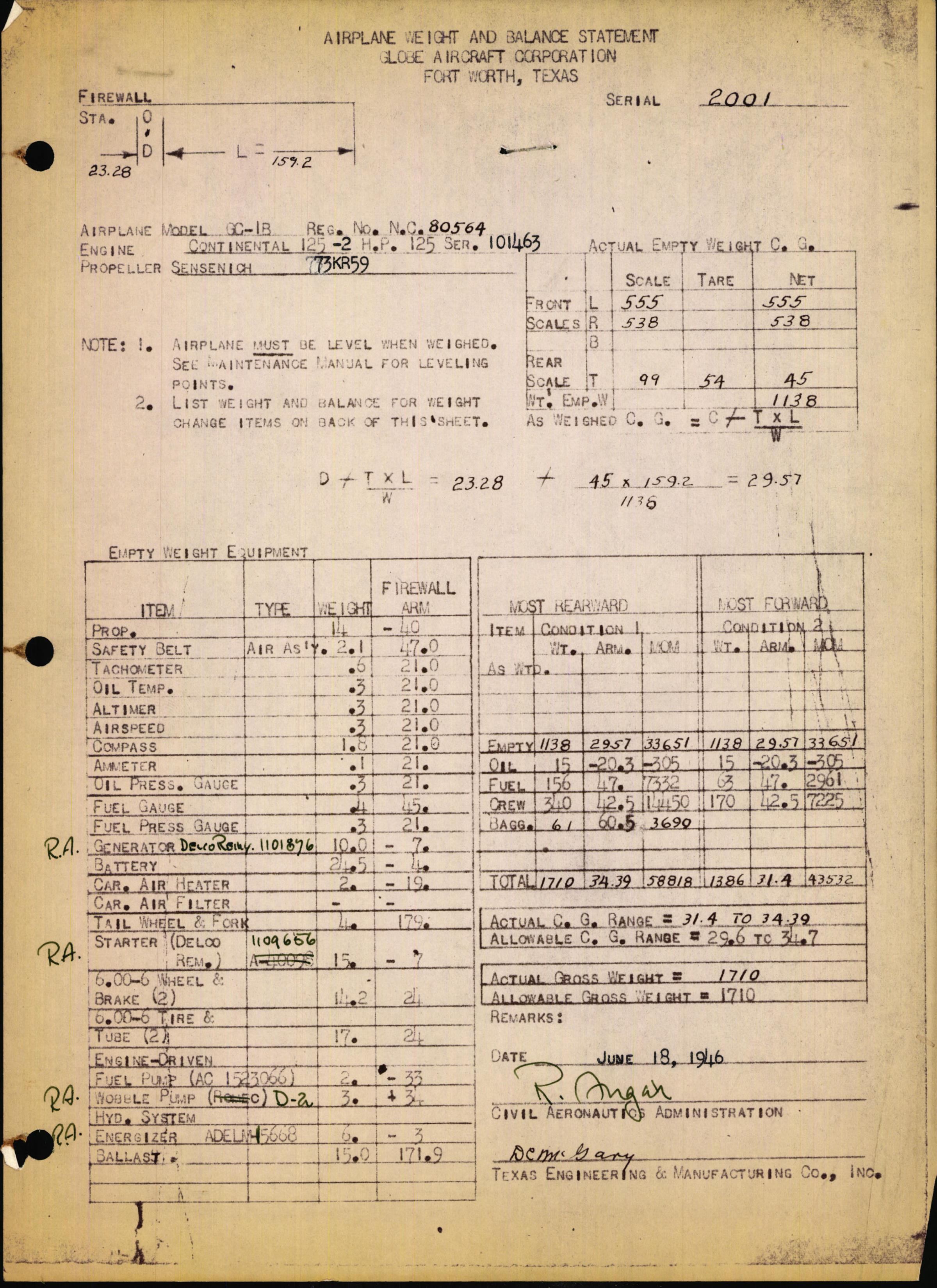 Sample page 3 from AirCorps Library document: Technical Information for Serial Number 2001