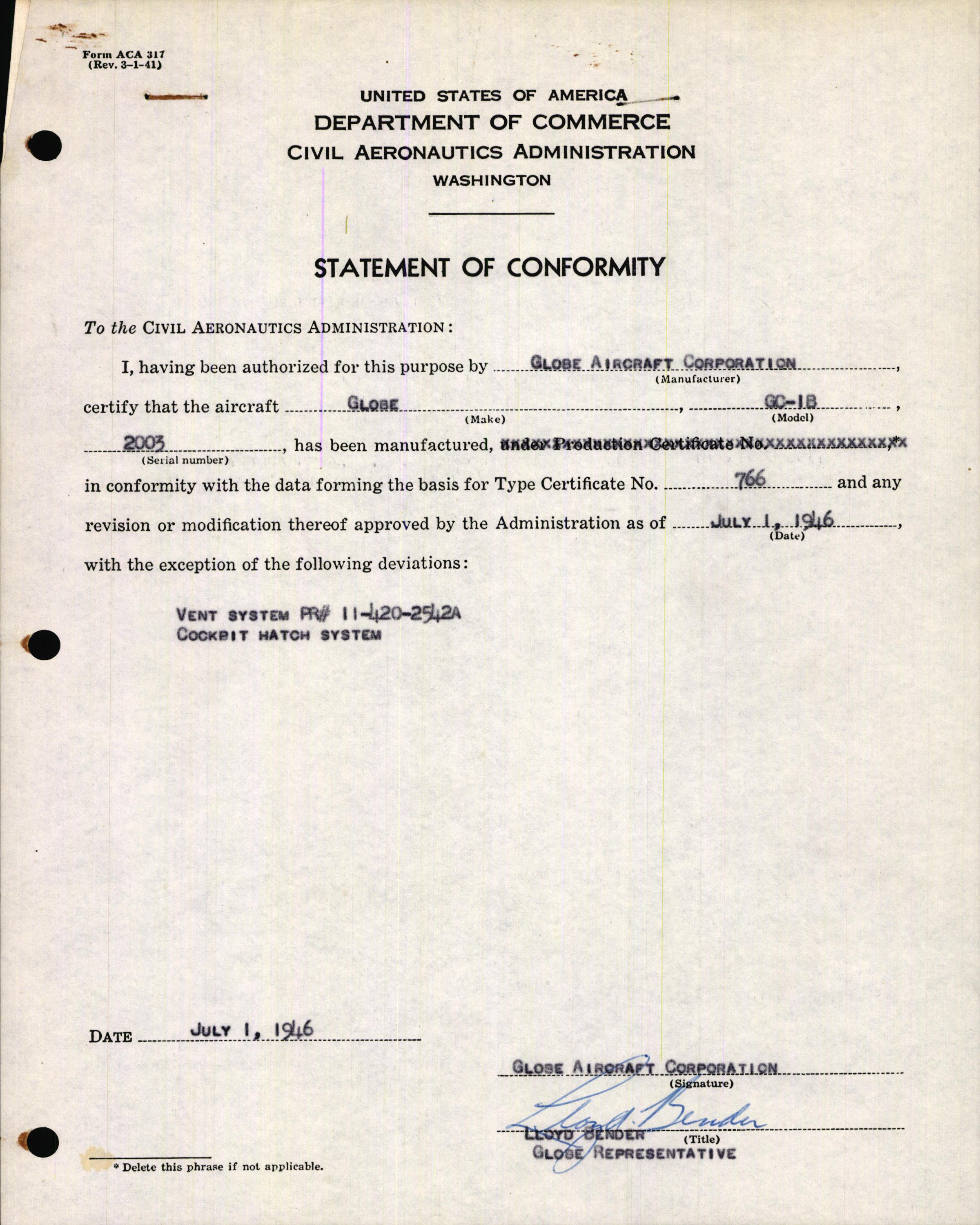 Sample page 3 from AirCorps Library document: Technical Information for Serial Number 2003