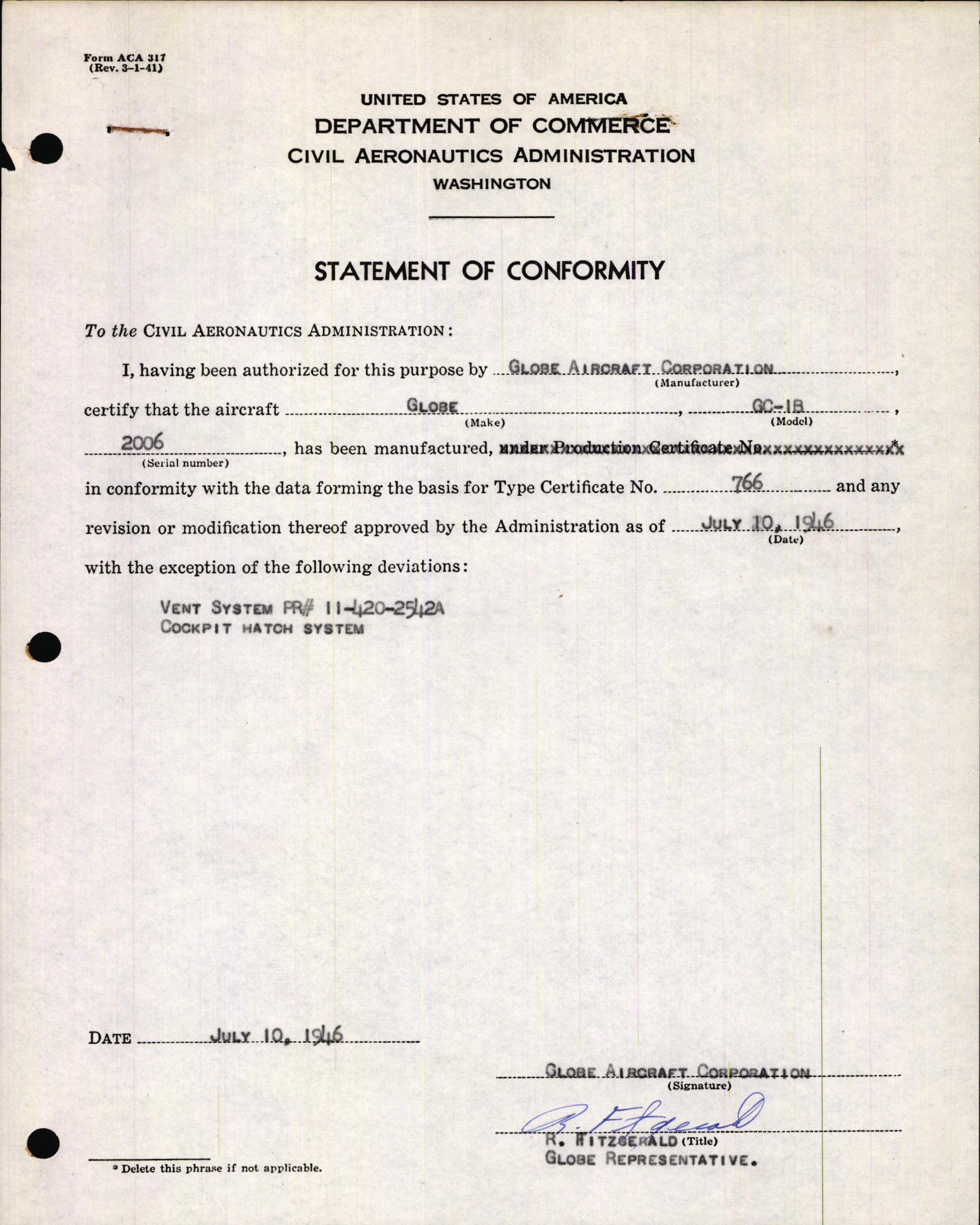 Sample page 3 from AirCorps Library document: Technical Information for Serial Number 2006