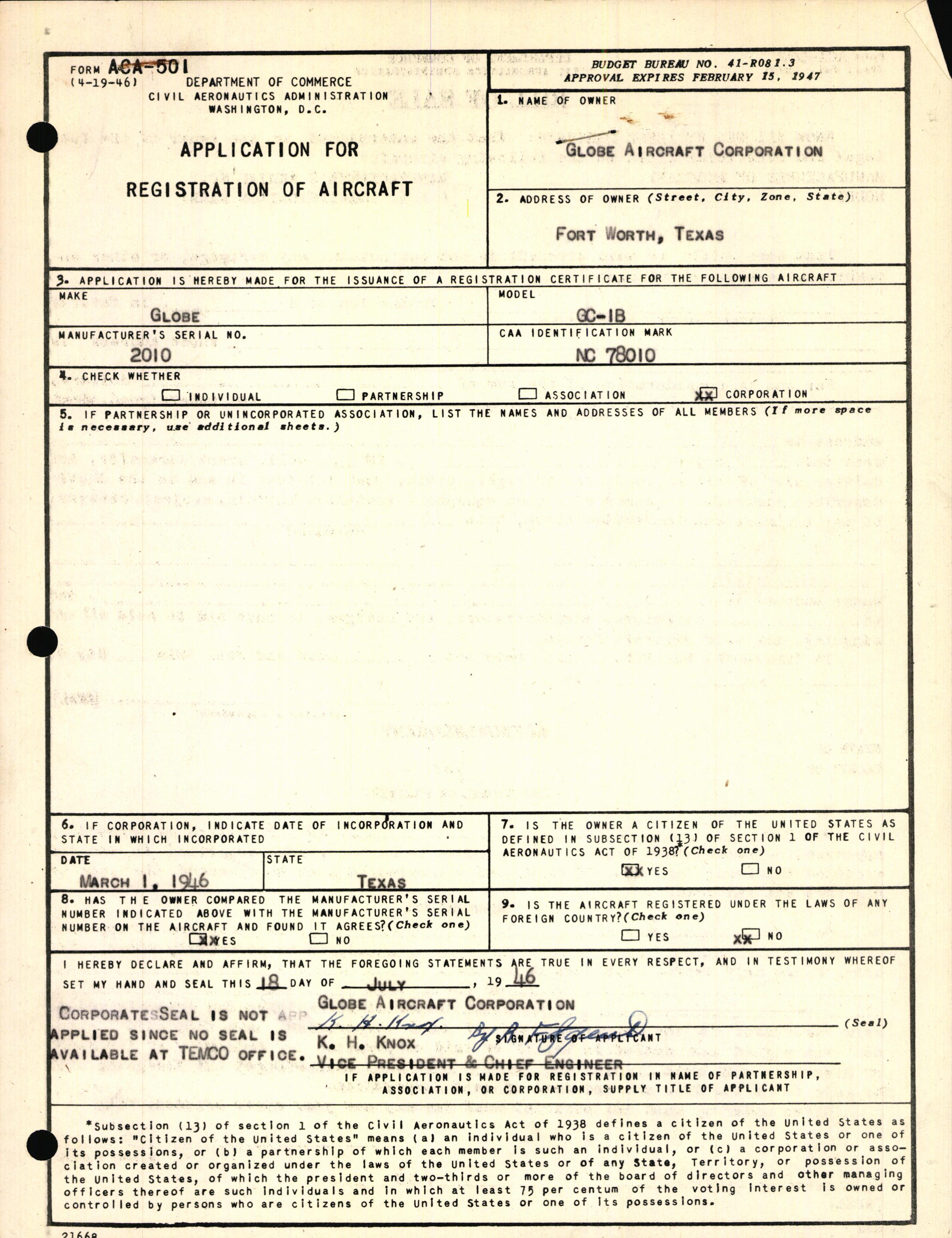 Sample page 1 from AirCorps Library document: Technical Information for Serial Number 2010