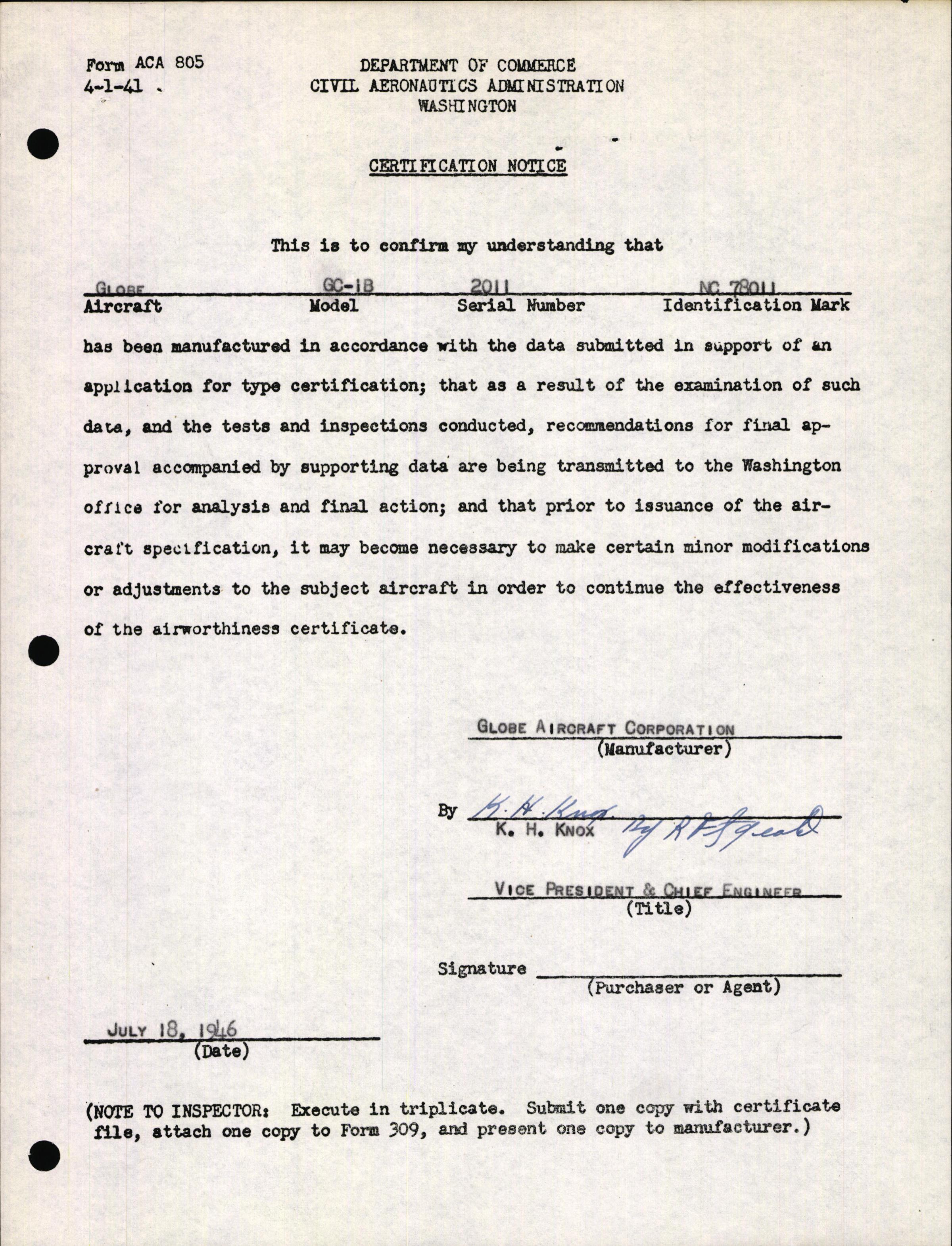 Sample page 3 from AirCorps Library document: Technical Information for Serial Number 2011