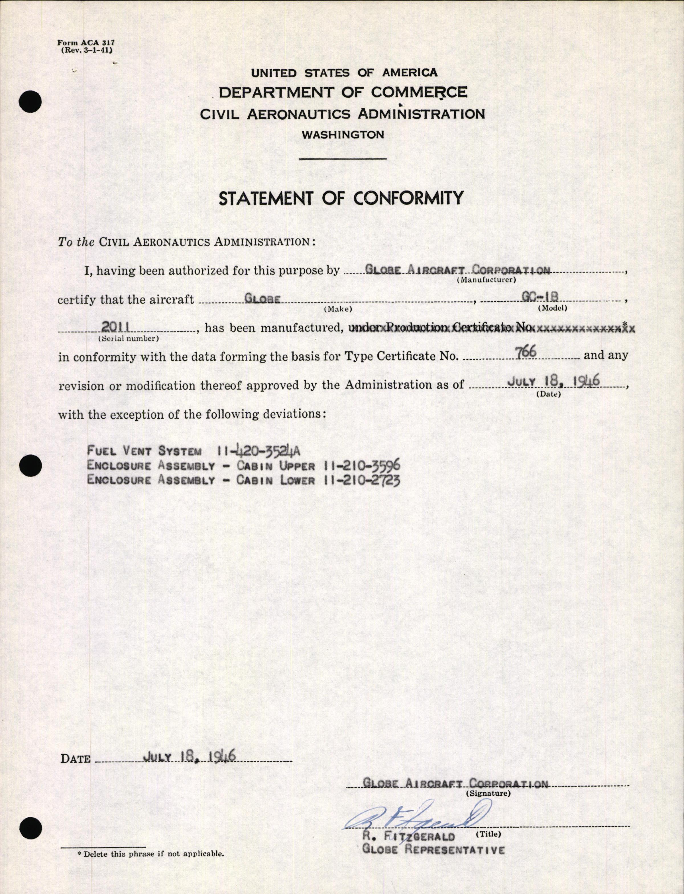 Sample page 5 from AirCorps Library document: Technical Information for Serial Number 2011