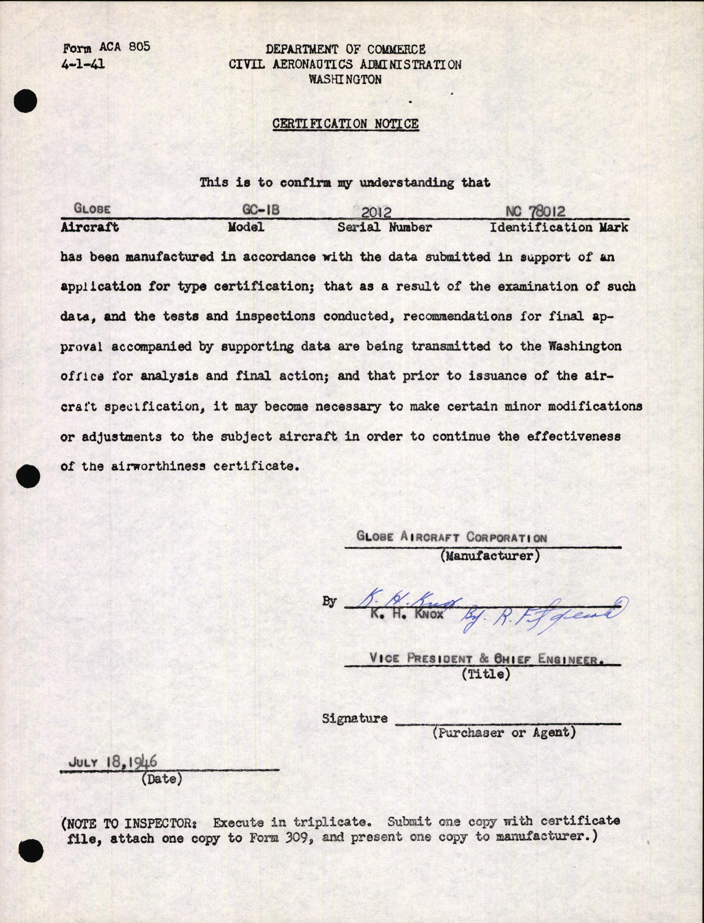 Sample page 3 from AirCorps Library document: Technical Information for Serial Number 2012