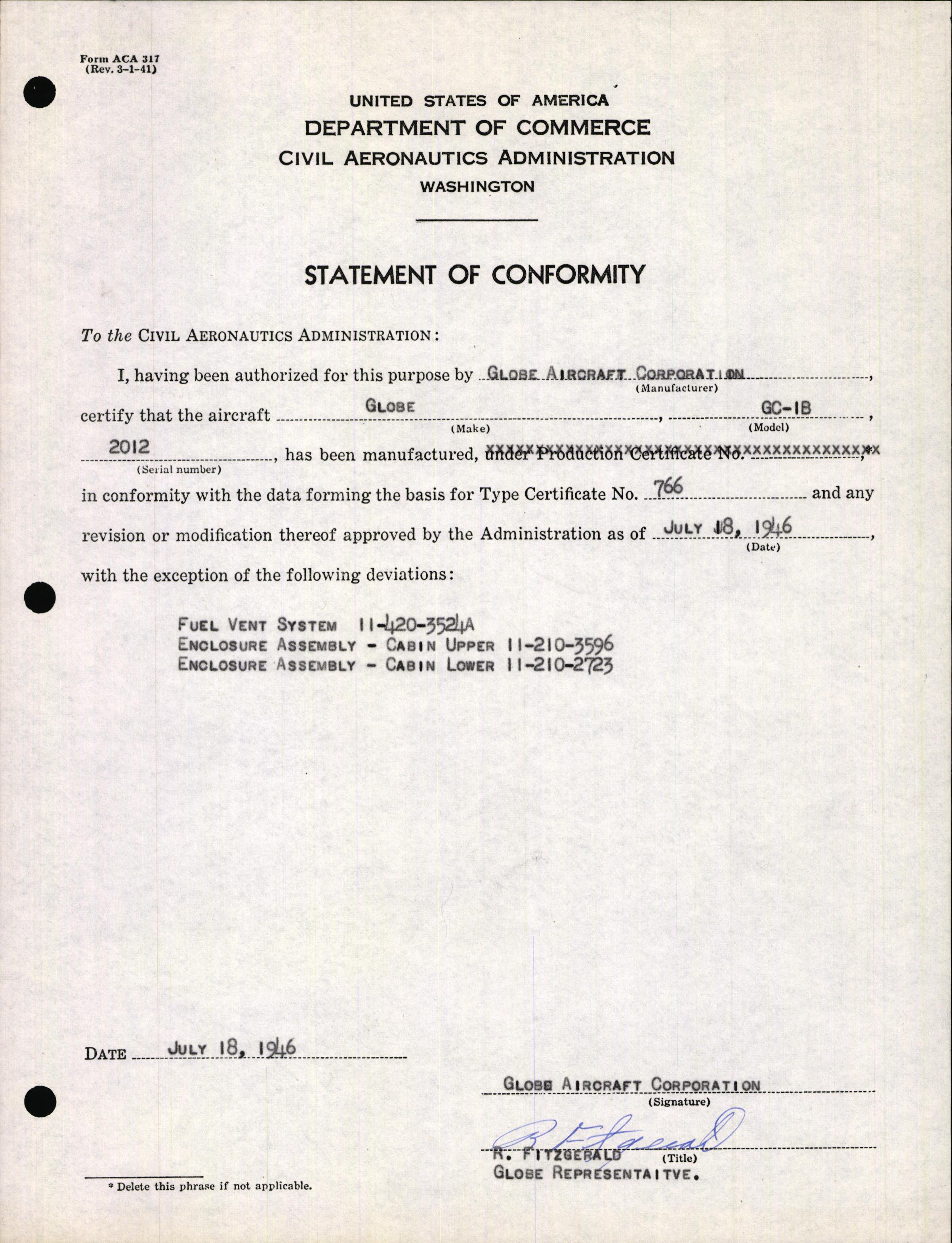 Sample page 5 from AirCorps Library document: Technical Information for Serial Number 2012