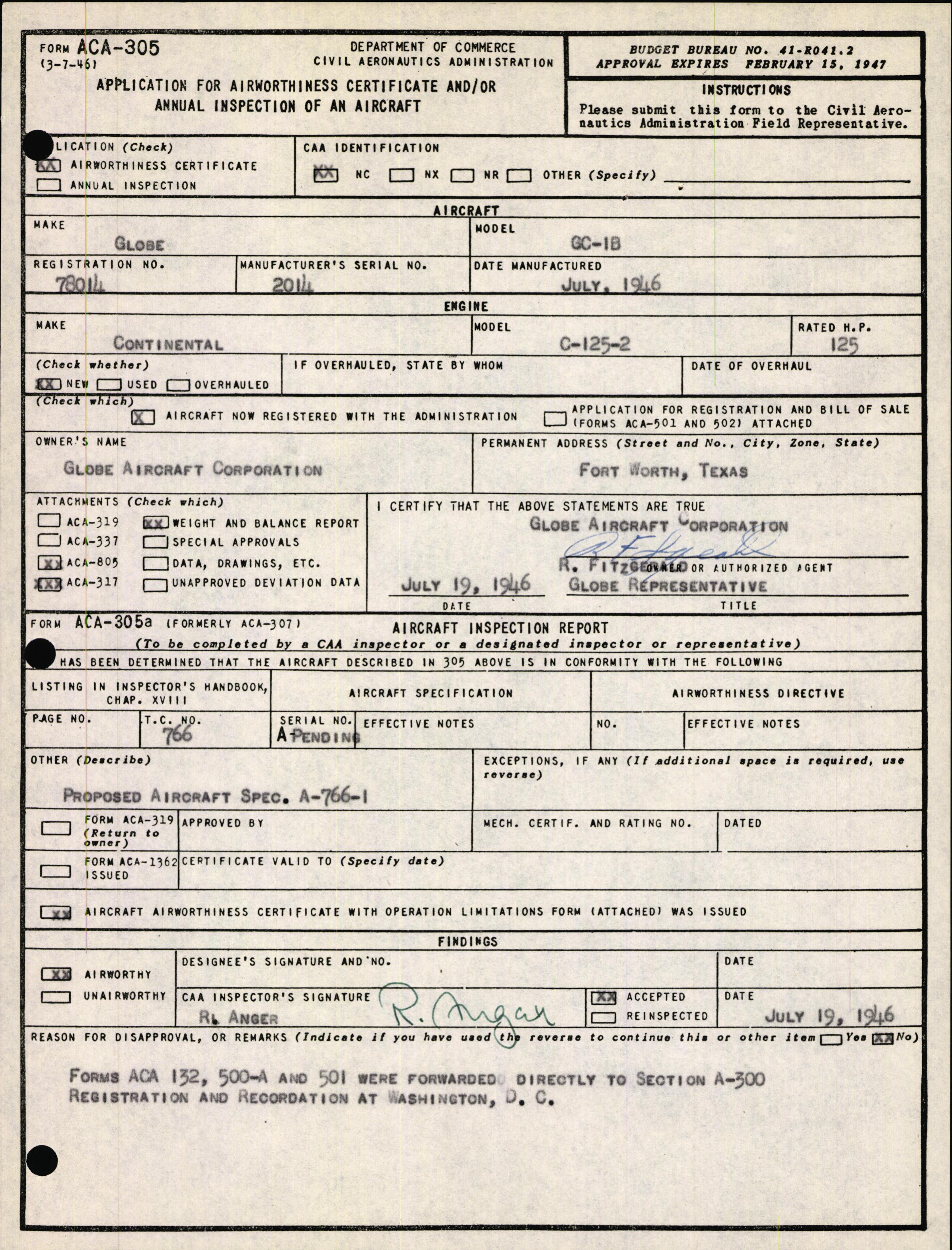 Sample page 3 from AirCorps Library document: Technical Information for Serial Number 2014