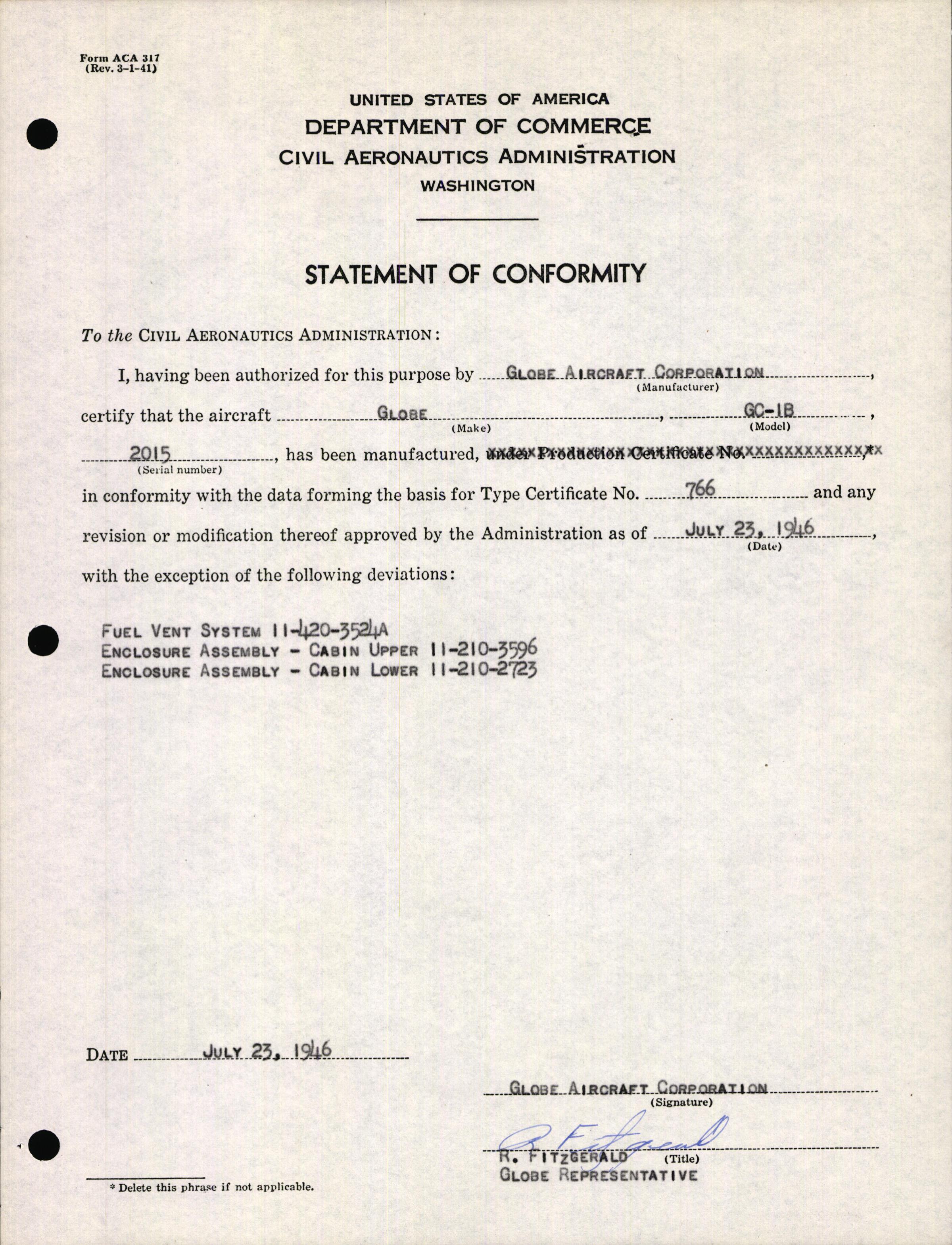 Sample page 3 from AirCorps Library document: Technical Information for Serial Number 2015