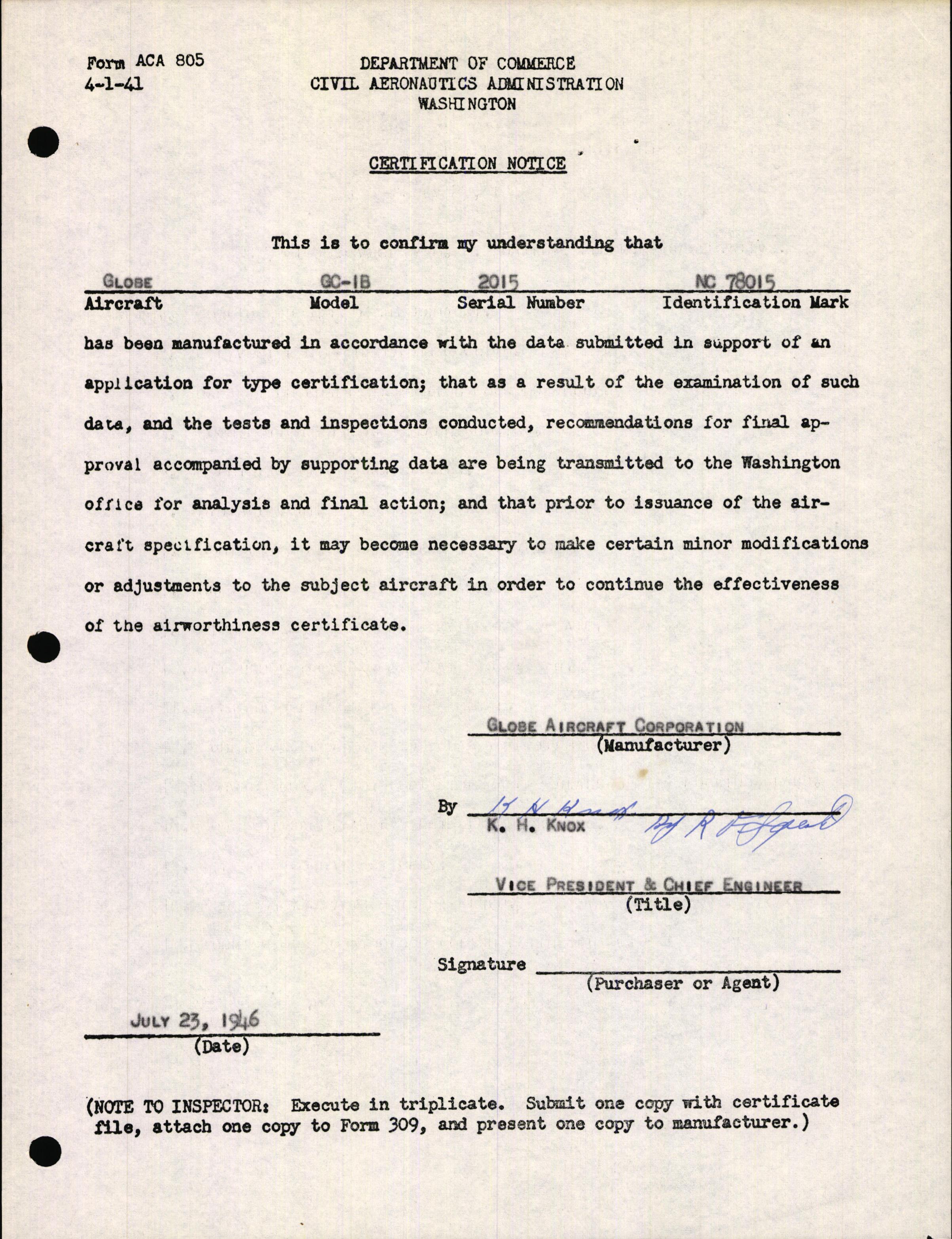 Sample page 5 from AirCorps Library document: Technical Information for Serial Number 2015