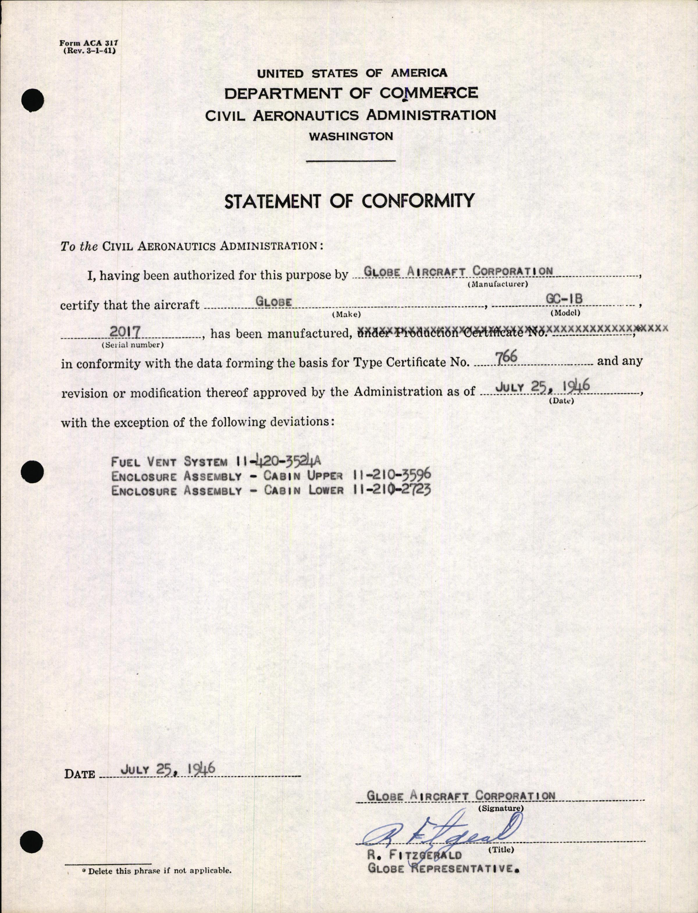 Sample page 3 from AirCorps Library document: Technical Information for Serial Number 2017