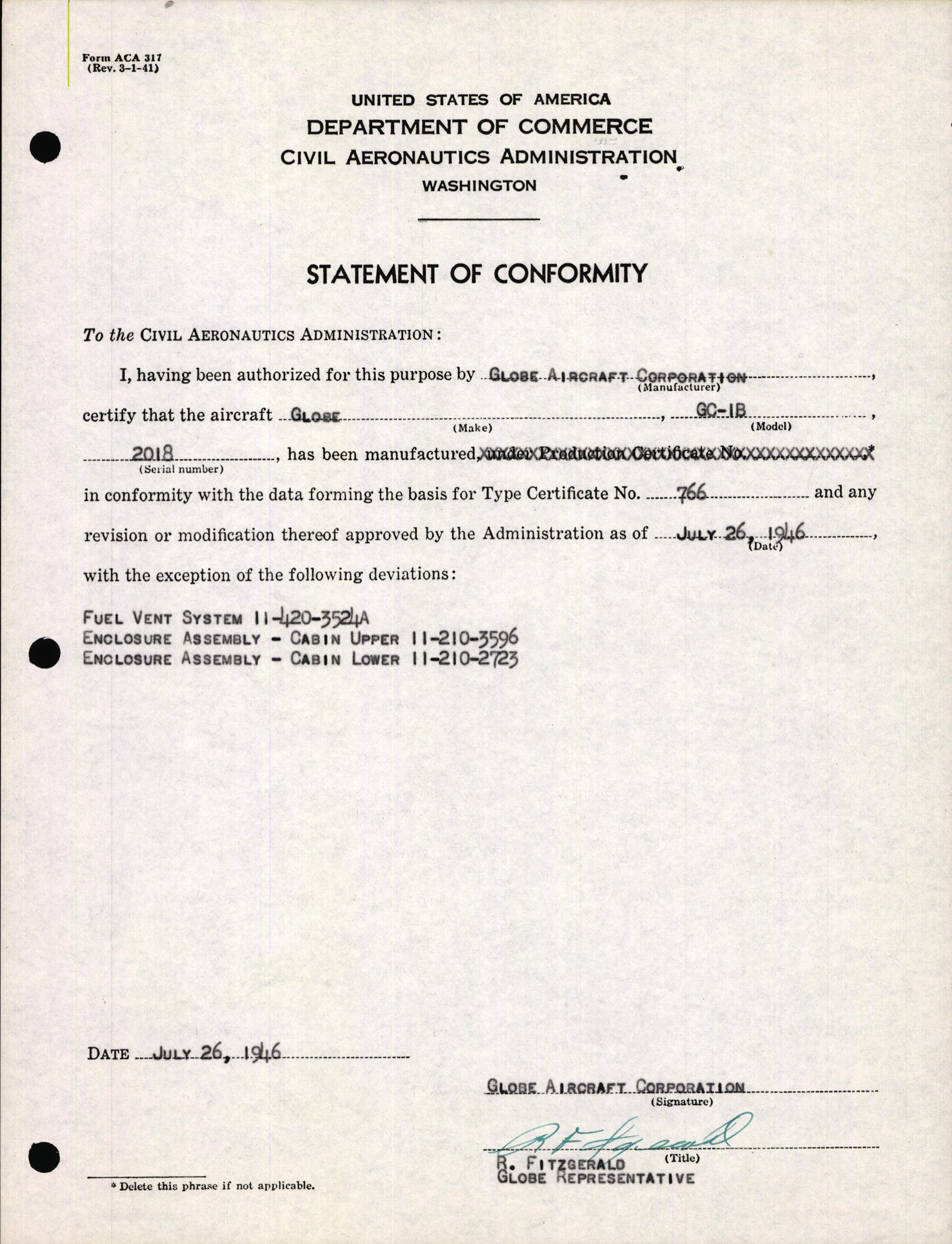 Sample page 3 from AirCorps Library document: Technical Information for Serial Number 2018