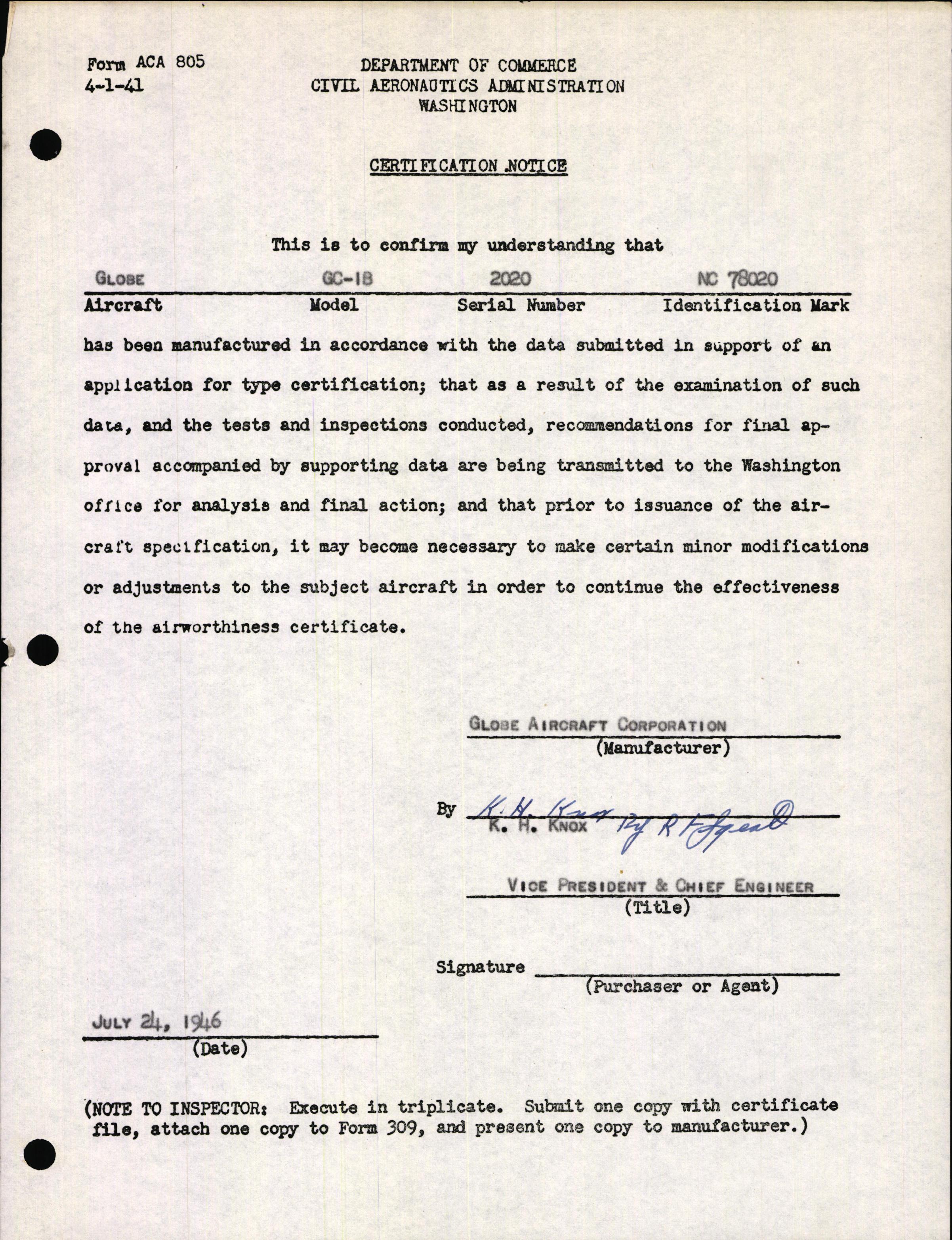 Sample page 5 from AirCorps Library document: Technical Information for Serial Number 2020