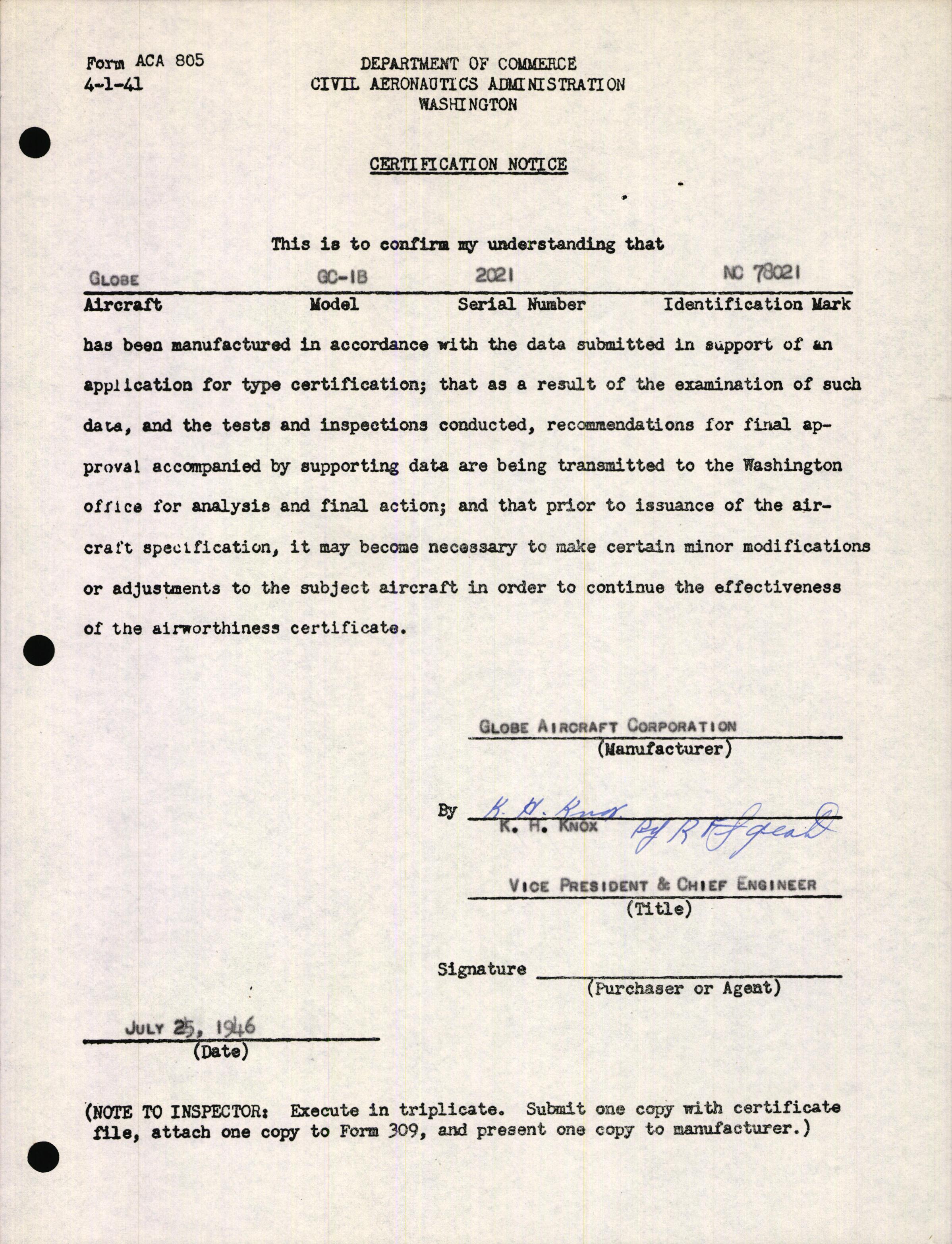 Sample page 3 from AirCorps Library document: Technical Information for Serial Number 2021