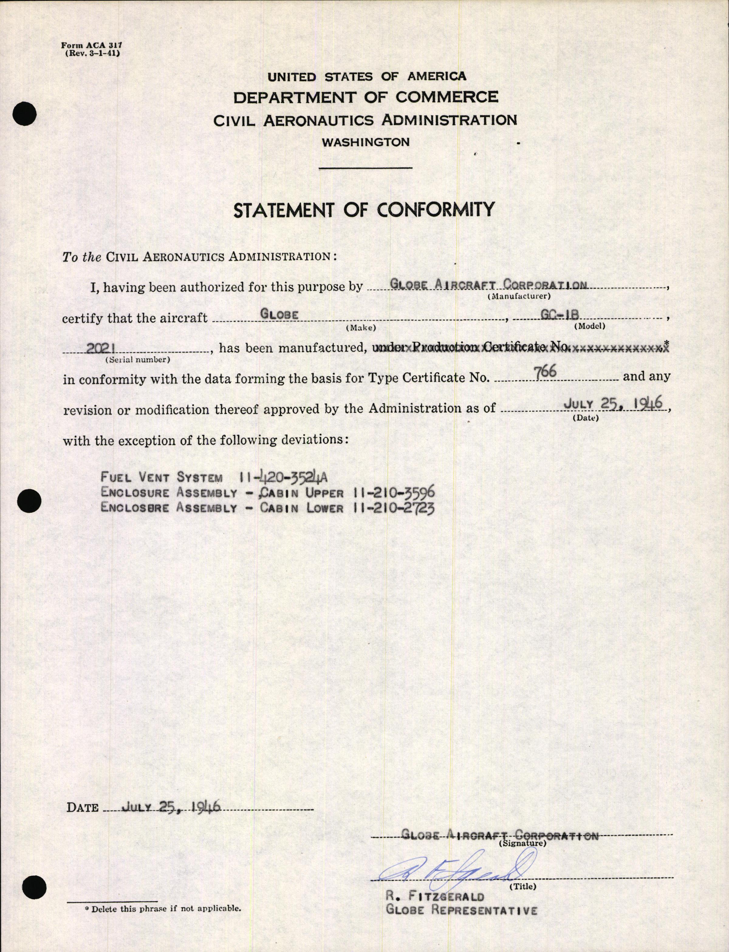 Sample page 5 from AirCorps Library document: Technical Information for Serial Number 2021