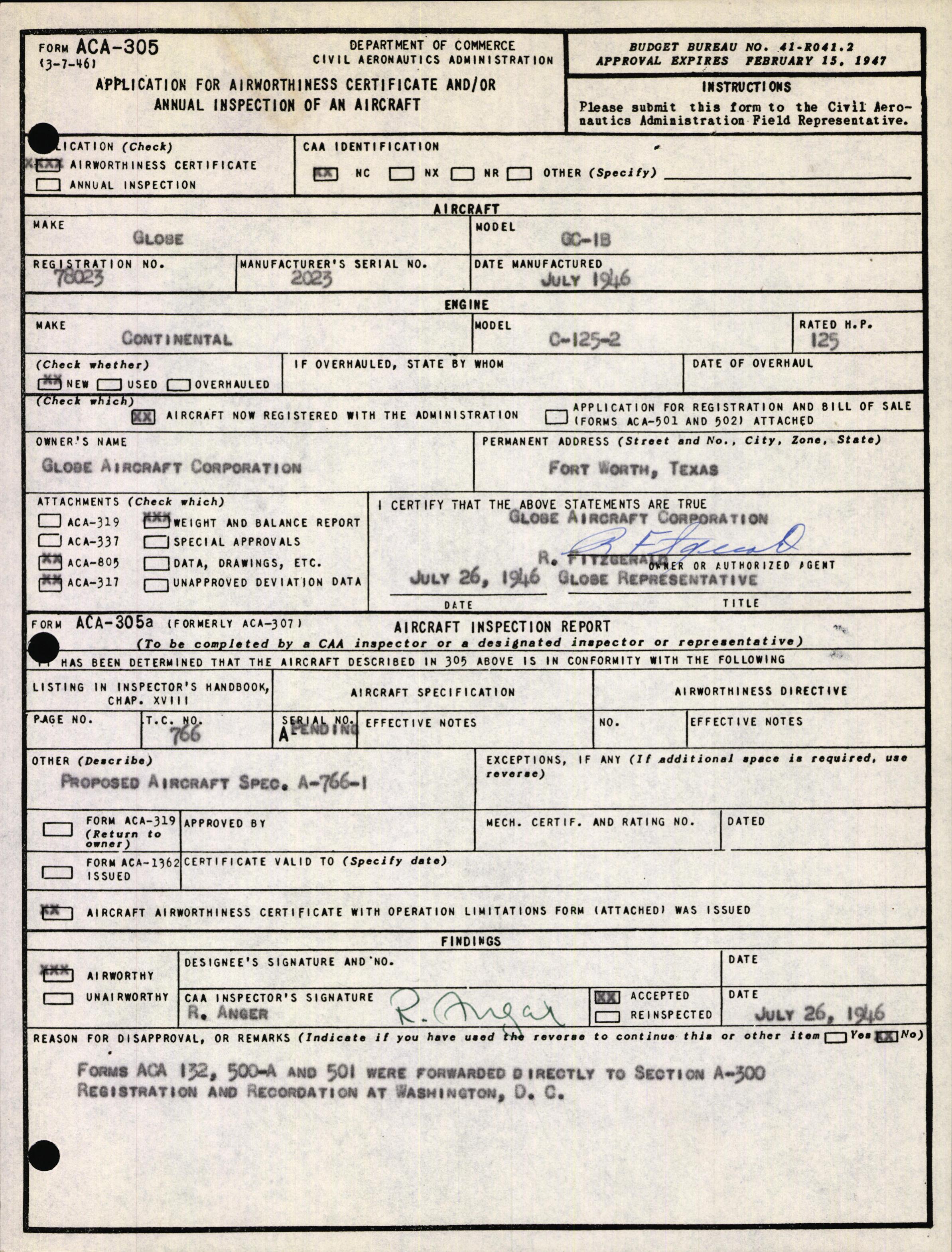 Sample page 3 from AirCorps Library document: Technical Information for Serial Number 2023