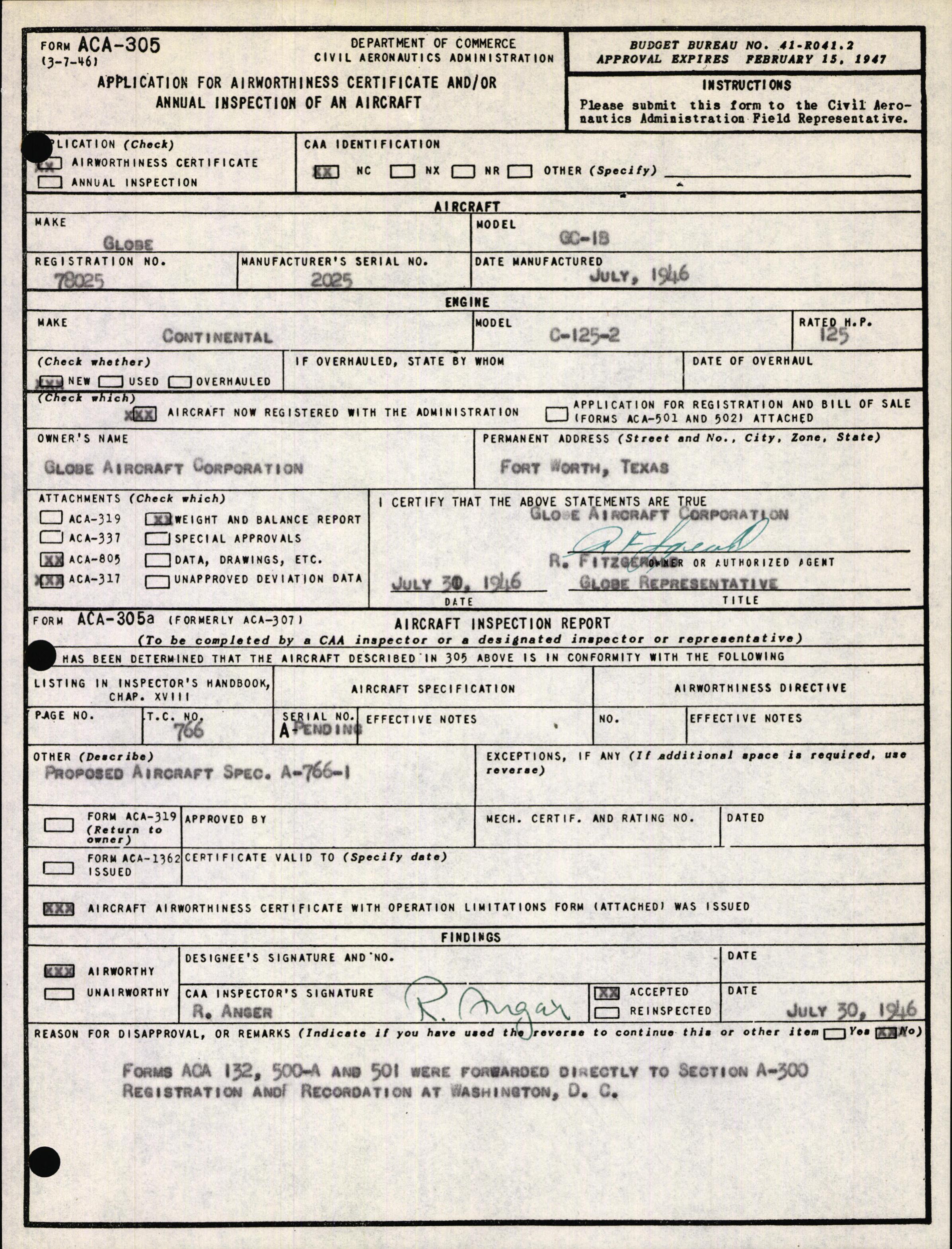 Sample page 3 from AirCorps Library document: Technical Information for Serial Number 2025