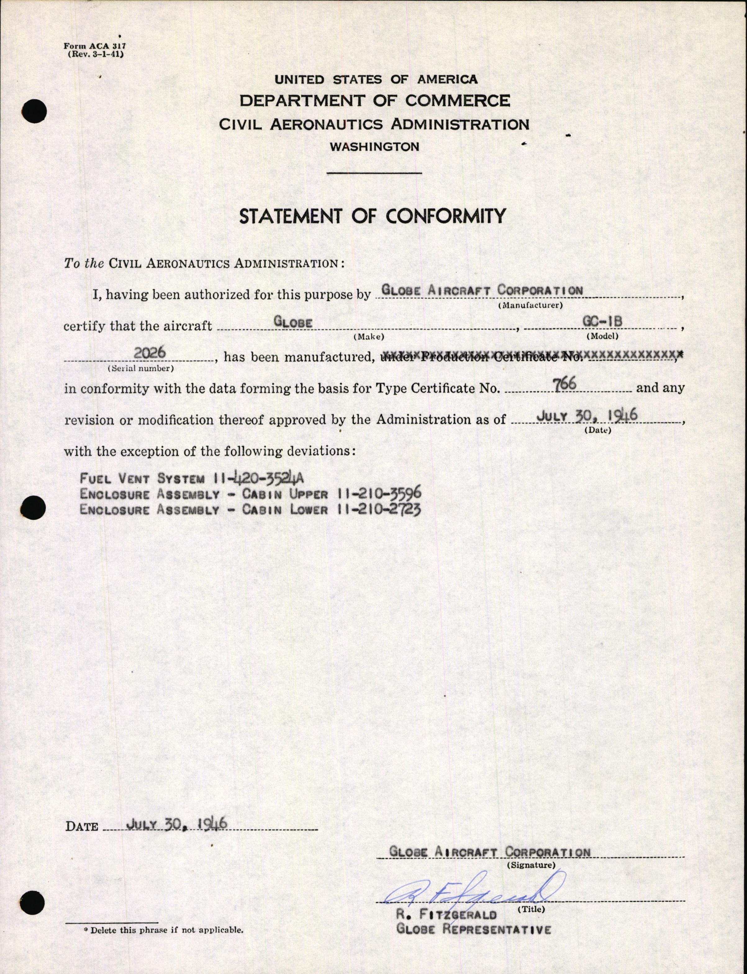 Sample page 3 from AirCorps Library document: Technical Information for Serial Number 2026