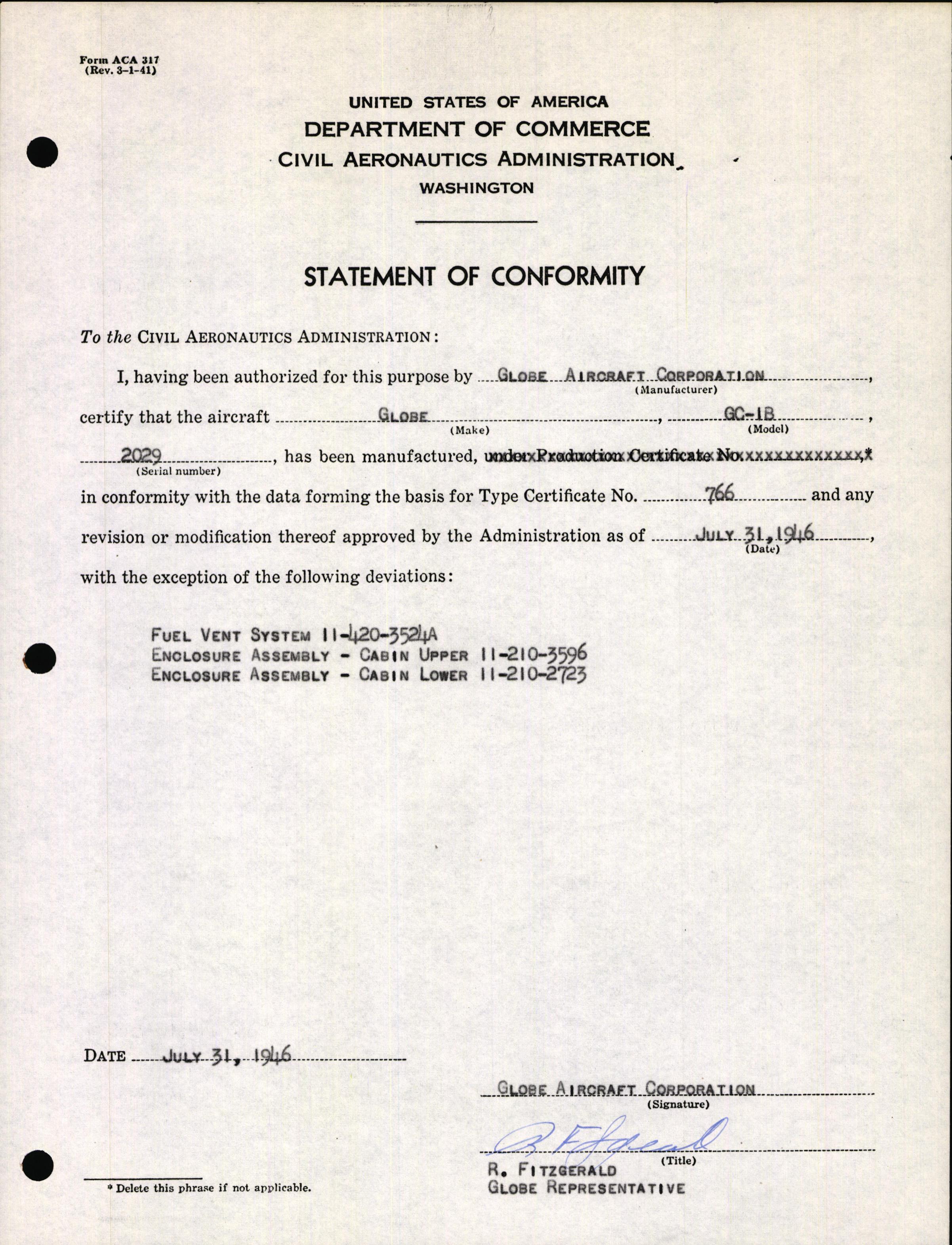 Sample page 3 from AirCorps Library document: Technical Information for Serial Number 2029